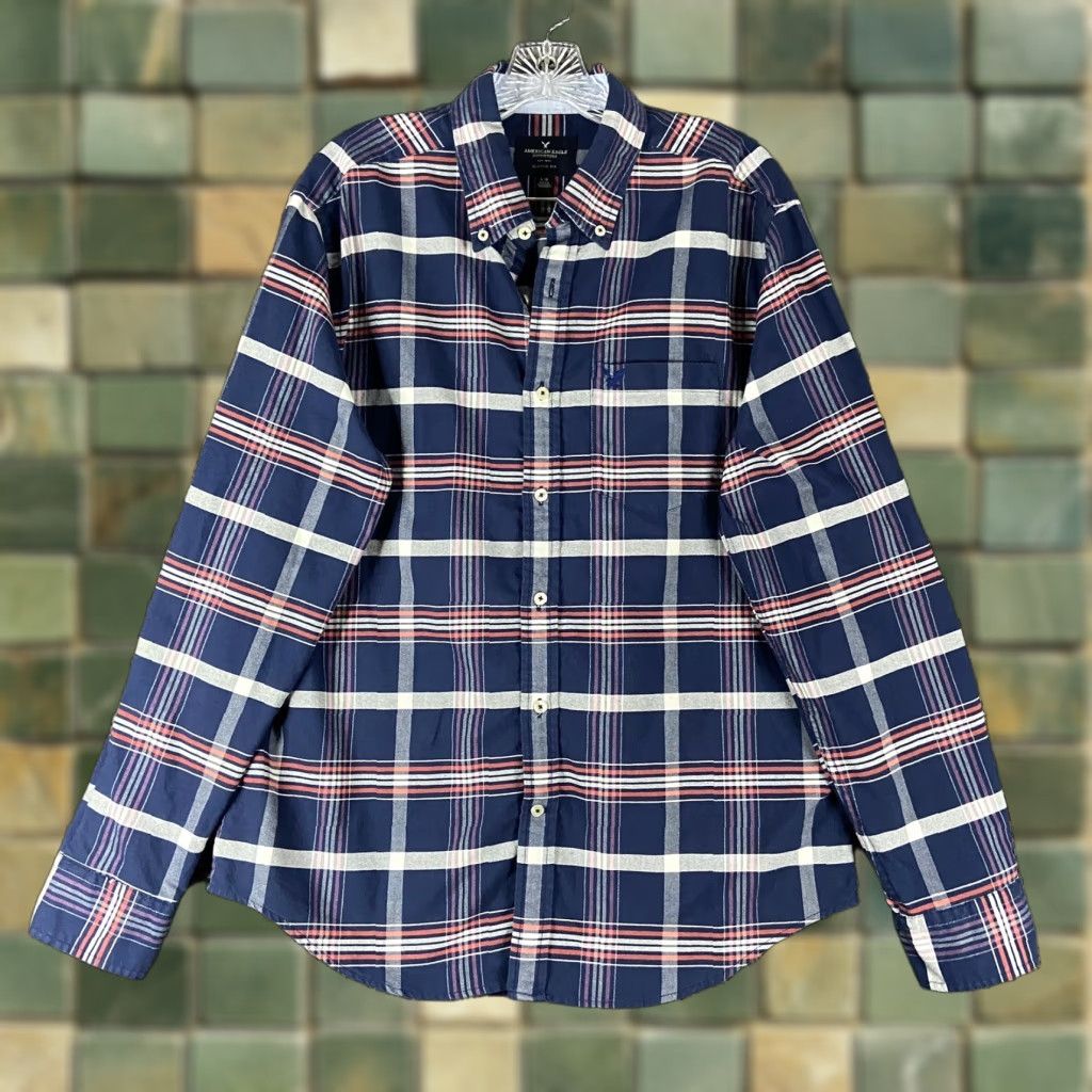 American Eagle Outfitters American Eagle Shirt Adult Men L Pink Plaid Button-Up Long Sleeve Size US L / EU 52-54 / 3 - 1 Thumbnail