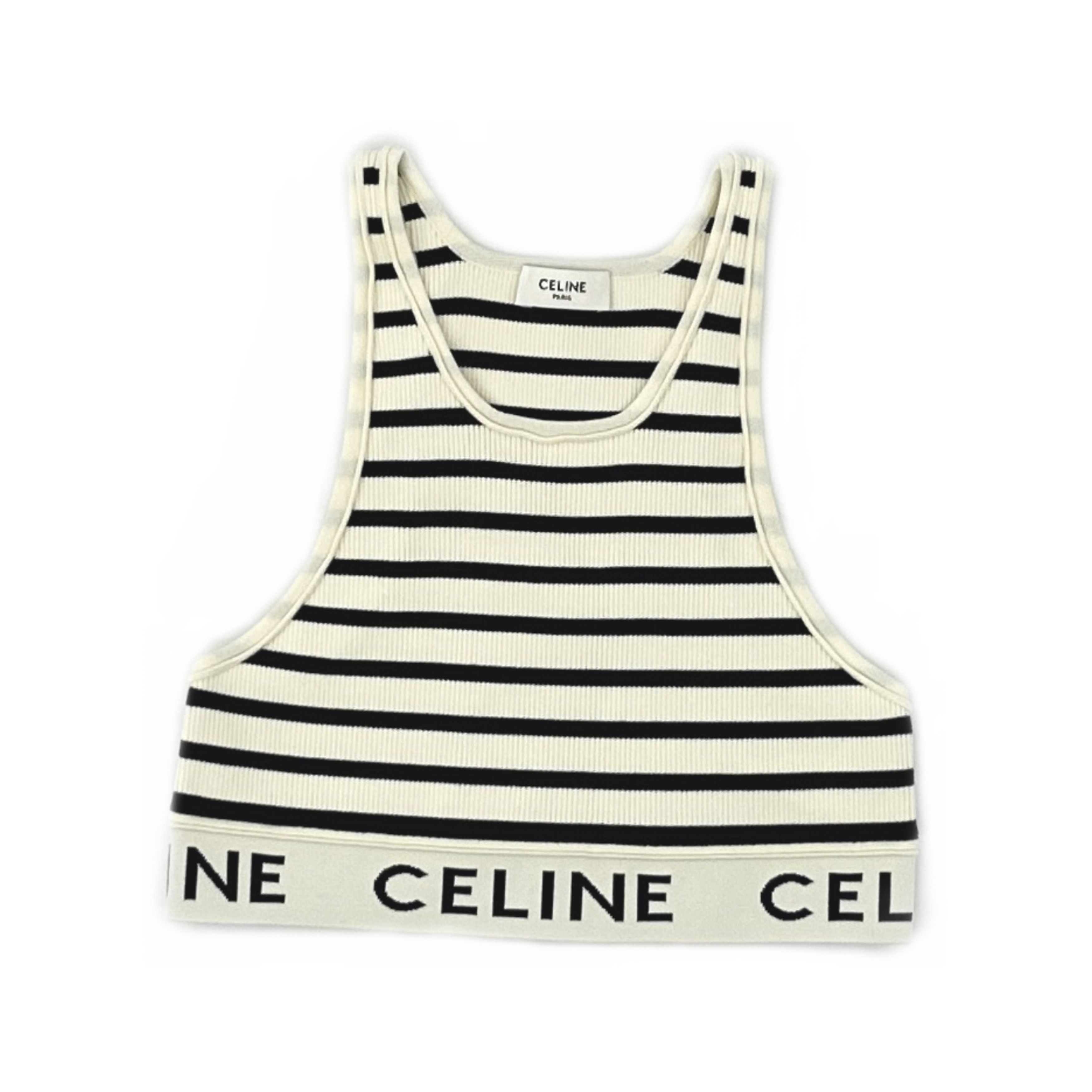 Celine Celine Striped Logo Tank Top Size S Size S / US 4 / IT 40 - 1 Thumbnail