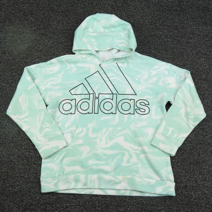 Adidas Adidas Hoodie Girls XL Extra Large Mint Green & White Long Sleeve  Running Youth