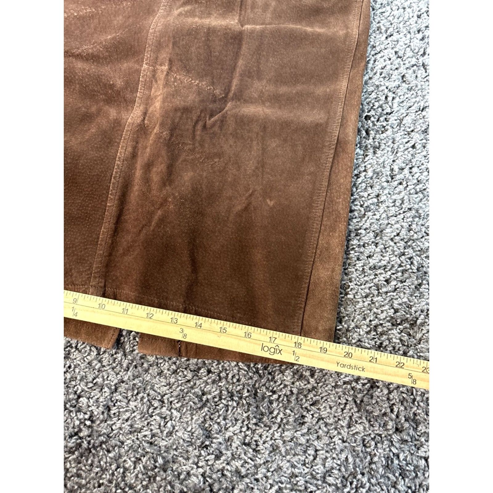 Vintage VINTAGE Outback Red Skirt Womens 10 Brown Suede Leather Cargo 90s Boho Women's Leather Skirt Knee Length Cargo Bohemian Mens? Size 32" / US 10 / IT 46 - 3 Thumbnail
