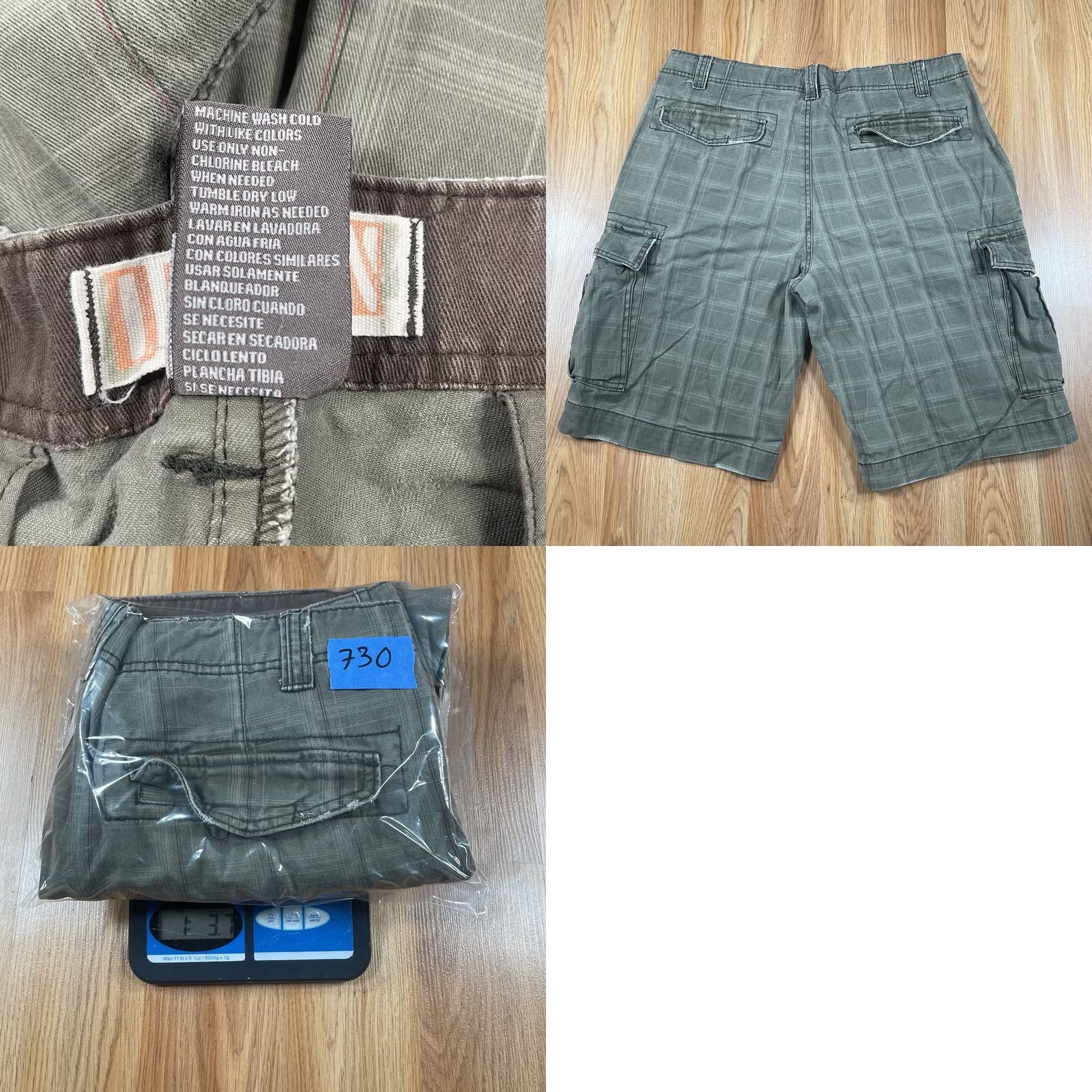 Iro Iron Khakis Cargo Utility Flat Front Pockets Shorts Mens 34 Gray Green Plaid - Good Condition Size US 34 / EU 50 - 8 Thumbnail