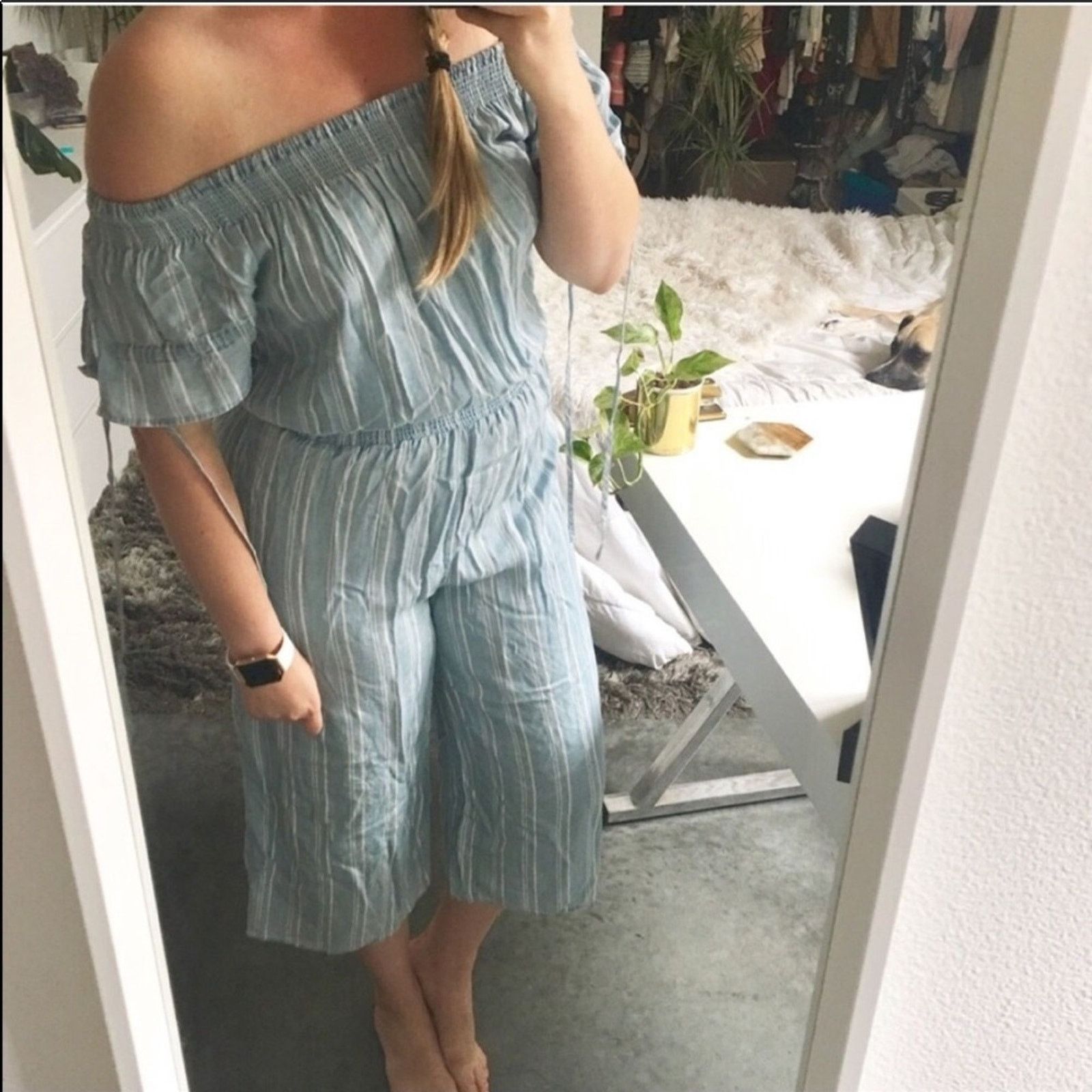 Nordstrom NEW WALTER BAKER Blue White Pinstripe Wide Leg Jumpsuit Size 28" / US 6 / IT 42 - 4 Thumbnail