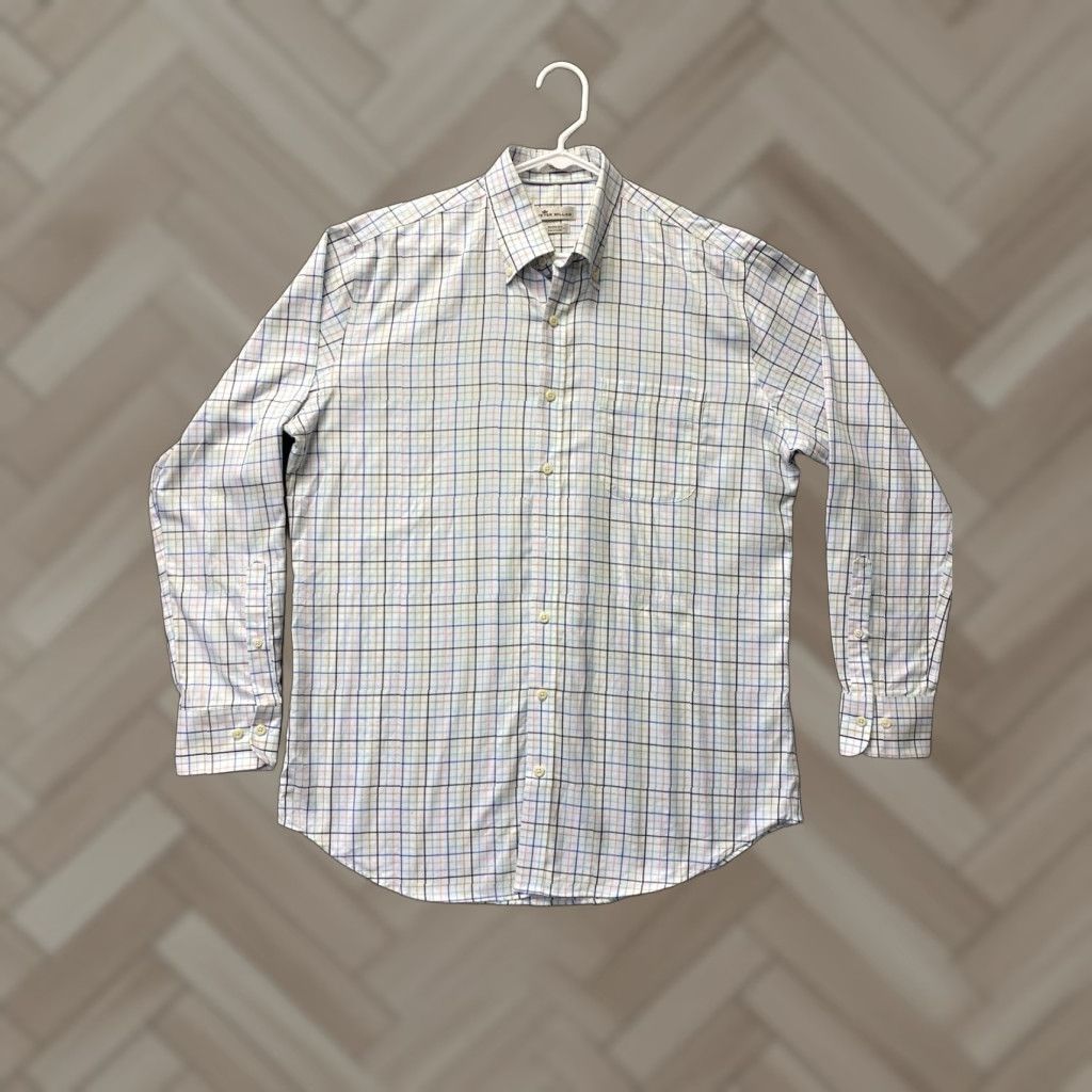 Peter Millar Peter Millar Men's Dress Shirt Large Check Button-Down Woven Cotton Travel Casual Business Wedding Size 42R - 1 Thumbnail