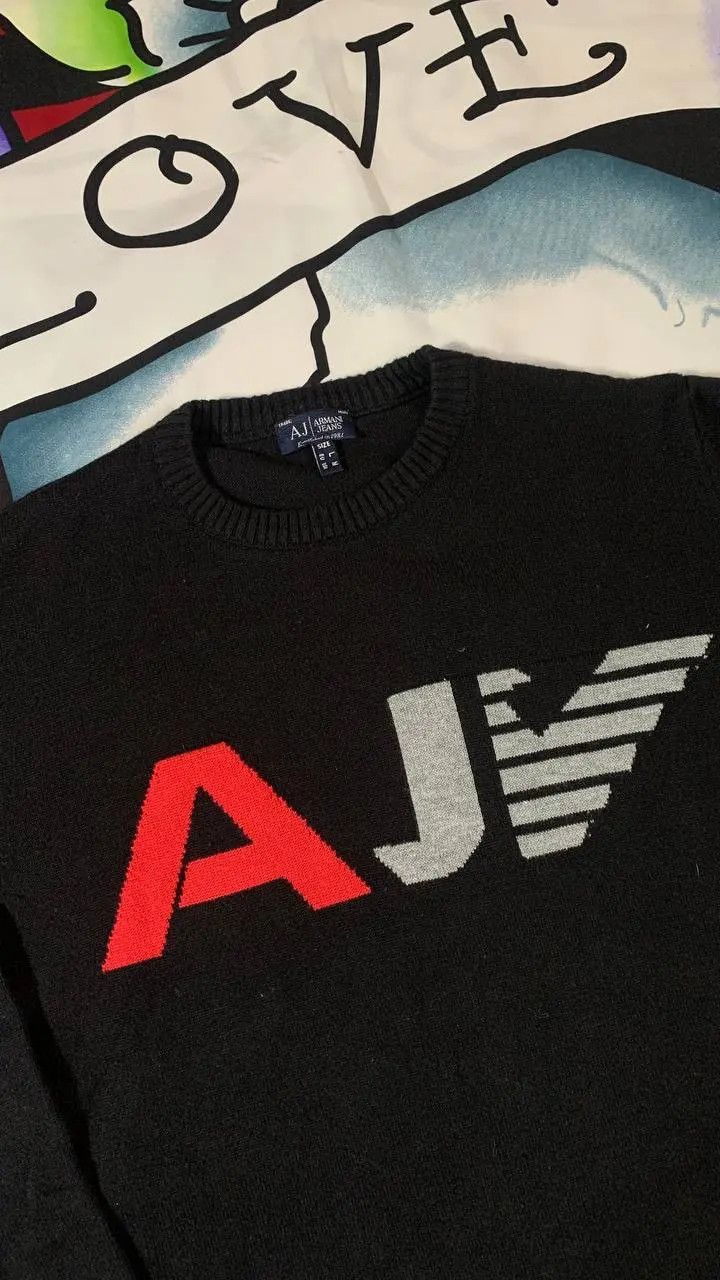 Emporio Armani Armani Jeans big logo knit sweater vintage black M size Size US M / EU 48-50 / 2 - 2 Thumbnail