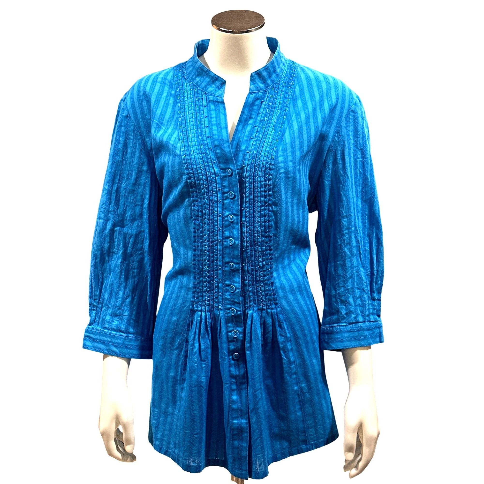 Chicos Chicos Button up Blue Pintuck Tunic Blouse Boho Chic Half Sl Size XL / US 12-14 / IT 48-50 - 1 Thumbnail