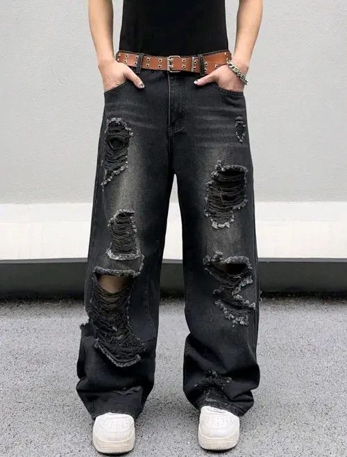 Japanese Brand Misuzu x Ayako Distressed Black Ripped Torn Jeans Y2k sh Size US 39 - 1 Thumbnail