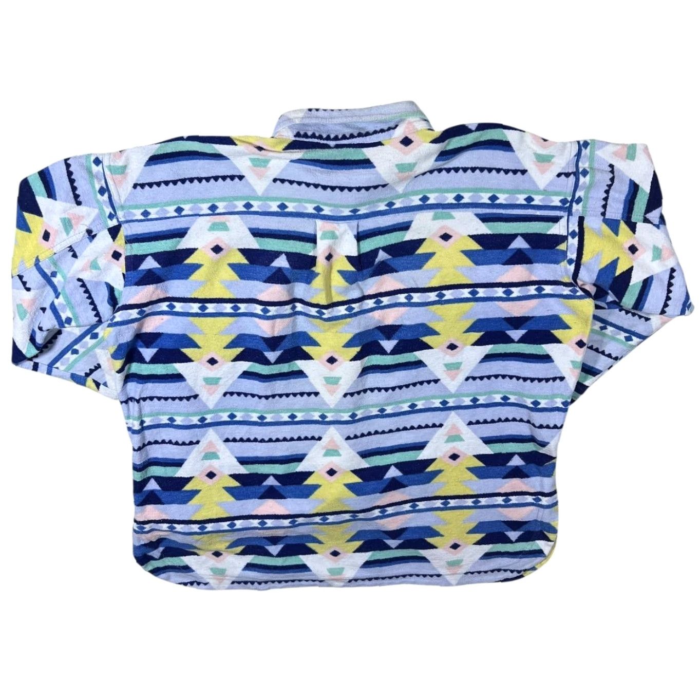 Vintage VINTAGE Crazy Aztec Patterned Towelling Effect Long Sleeve Flannel Shirt L Blue Mix/Yellow/White/Pale Pink Womens/Mens Size US L / EU 52-54 / 3 - 2 Thumbnail