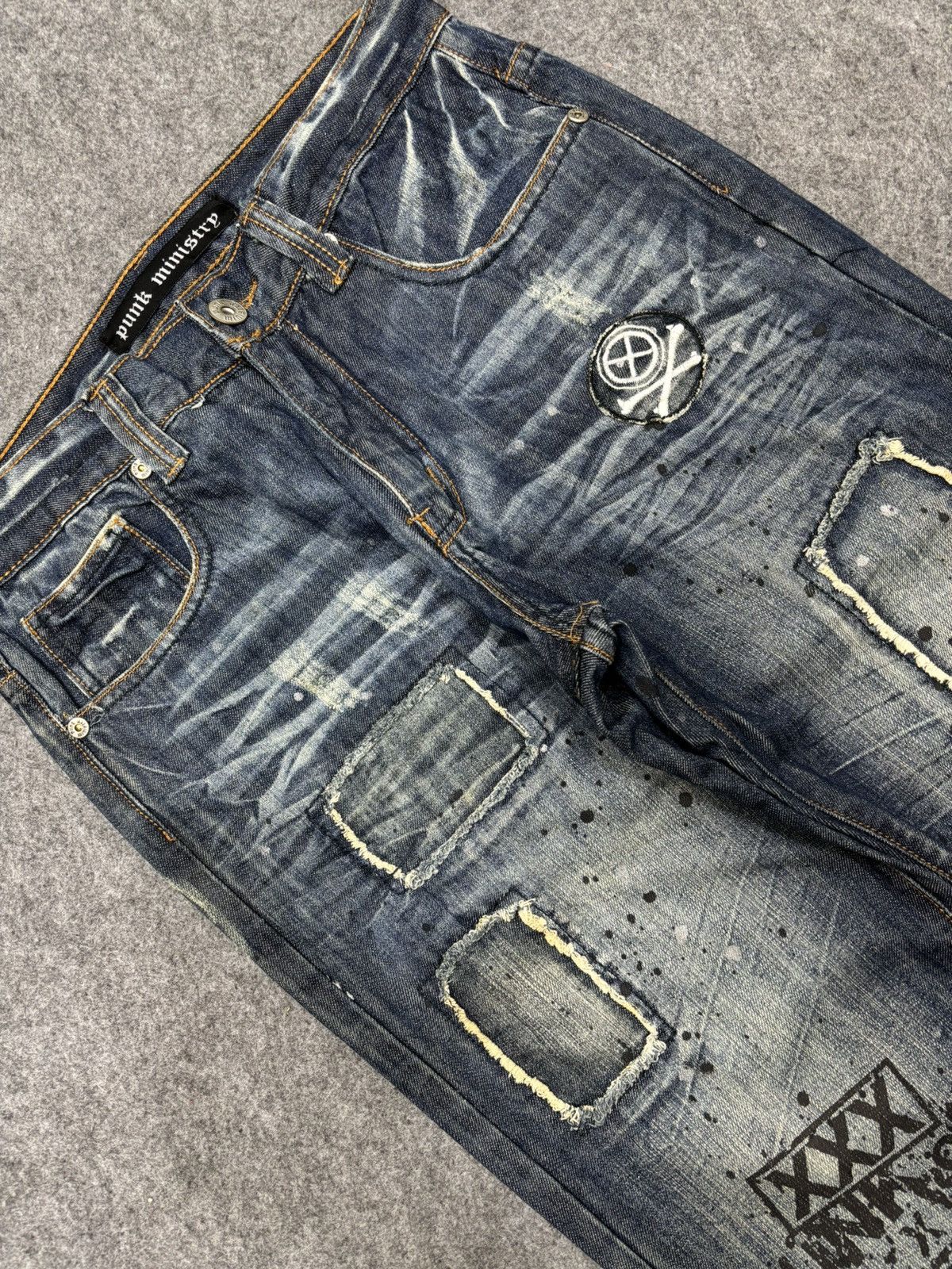 Japanese Brand Sick punk ministry PatchWork Japan Paint Splatter Denim F672 Size US 31 - 13 Thumbnail