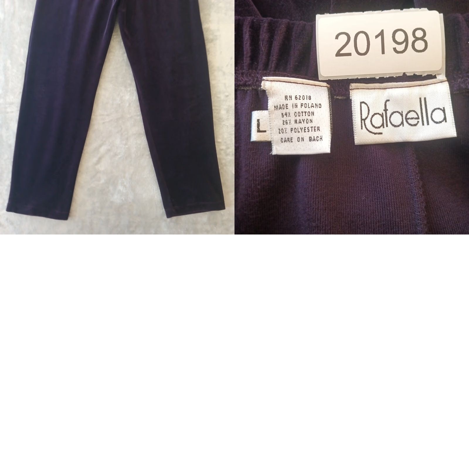 Vintage Rafaella Velour Sweatpants Pants Womens Large Purple Pull On Pockets 28x30 High Rise Size 36" / US 14 / IT 50 - 8 Thumbnail