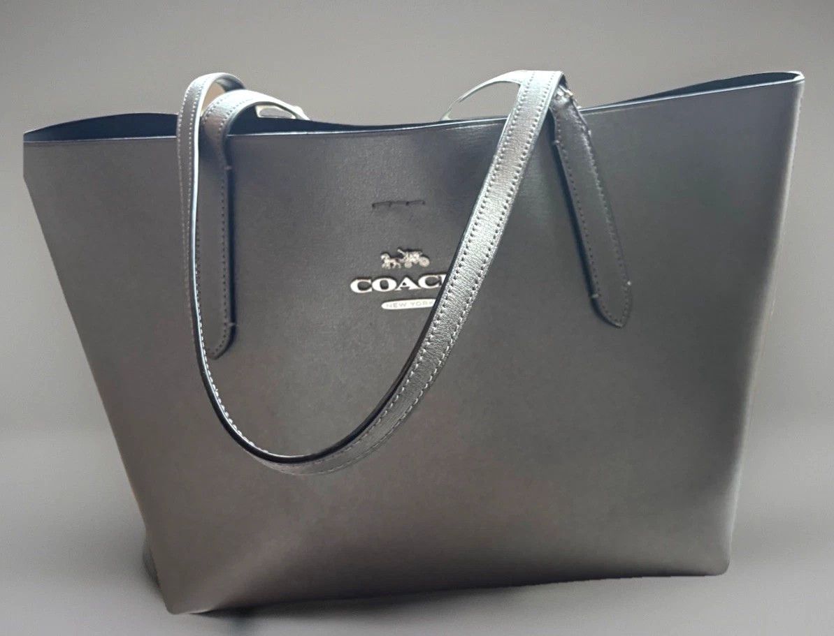 Coach Coach City Tote Metallic Pewter Leather Size ONE SIZE - 2 Thumbnail