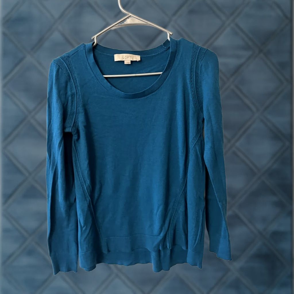 Loft LOFT Ann Taylor Sweater Womens Small Blue Knit Scoop Neck Long Sleeve Size S / US 4 / IT 40 - 1 Thumbnail
