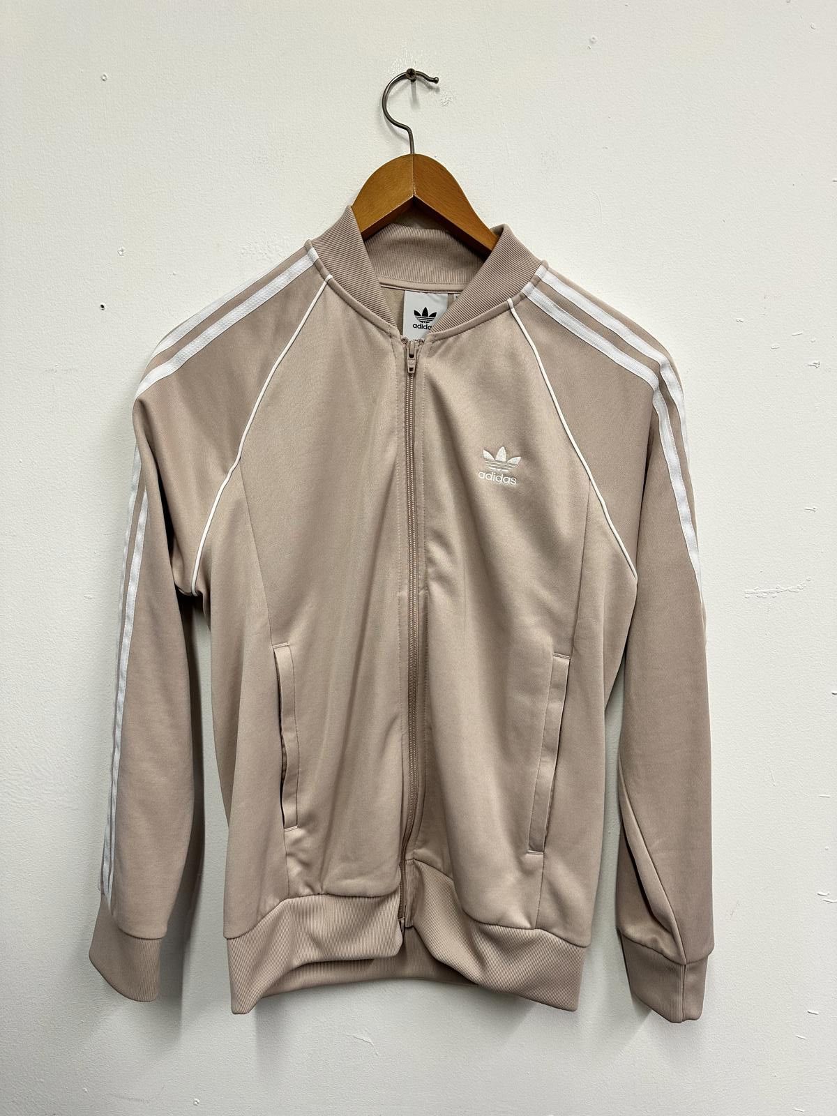 Adidas Adidas Beige Track Jacket with White Stripes Size ONE SIZE - 1 Thumbnail