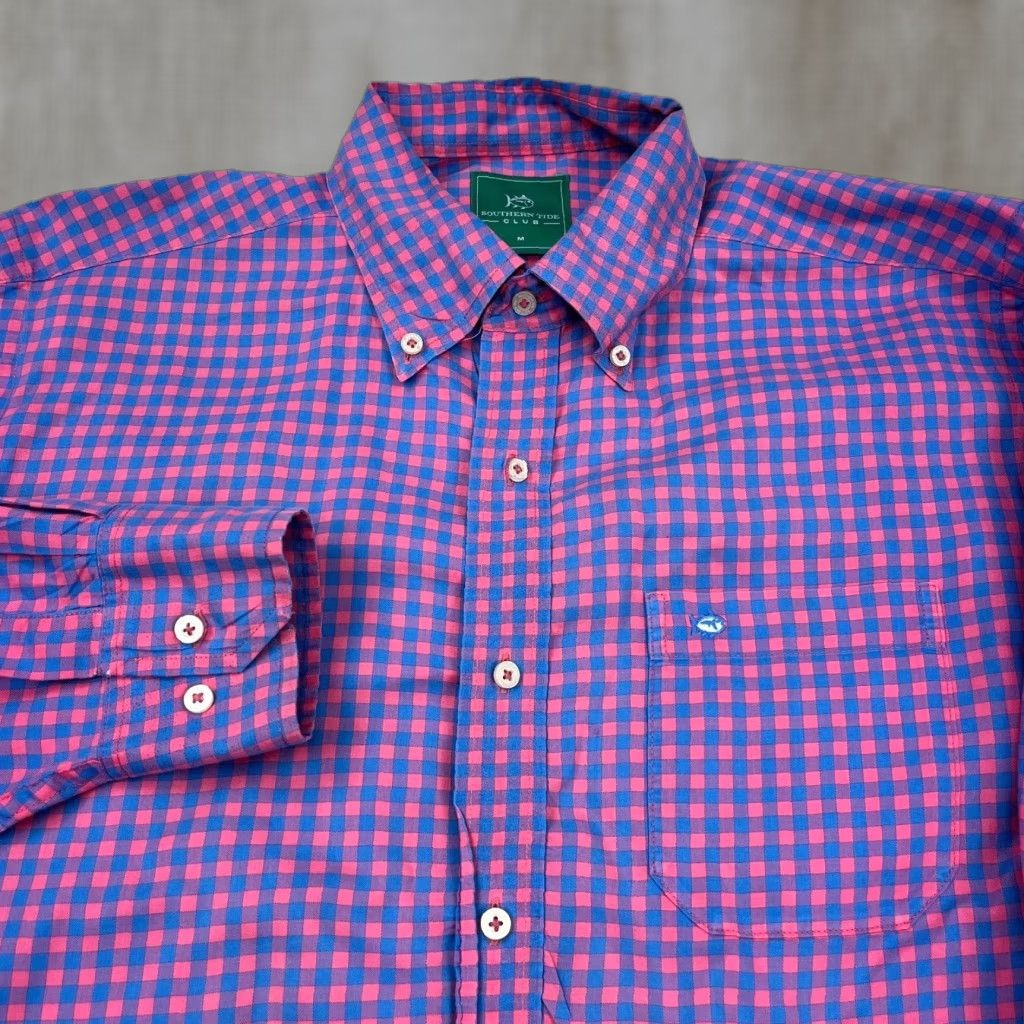 Southern Tide Southern Tide Shirt Men Medium Pink Blue Button Up Gingham Check Performance Size US M / EU 48-50 / 2 - 1 Thumbnail