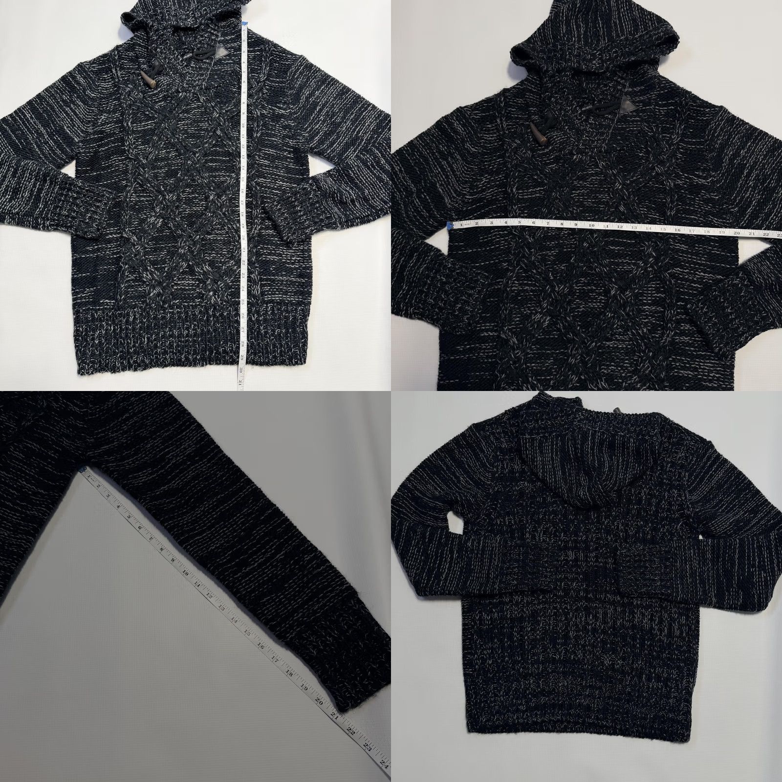 Vintage Projek Raw Mens Large Black Gray Hooded Cable-Knit Pullover Sweater Size US L / EU 52-54 / 3 - 8 Thumbnail