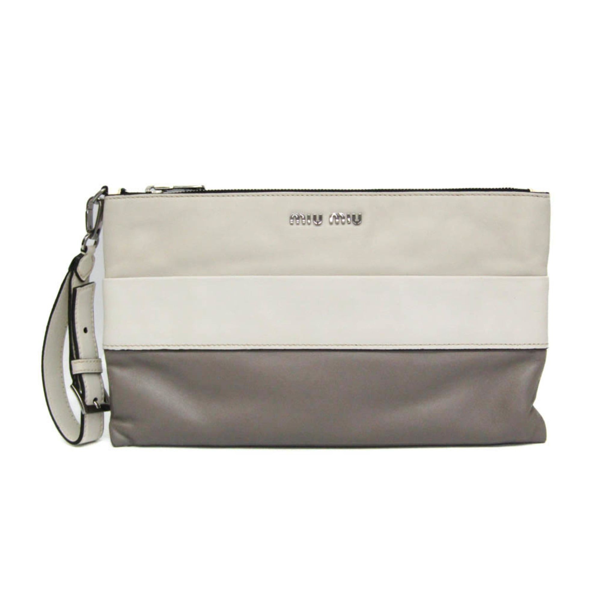 Miu Miu Miu Miu Women's Leather Clutch Bag,Pouch Gray,Light Beige Size ONE SIZE - 1 Thumbnail