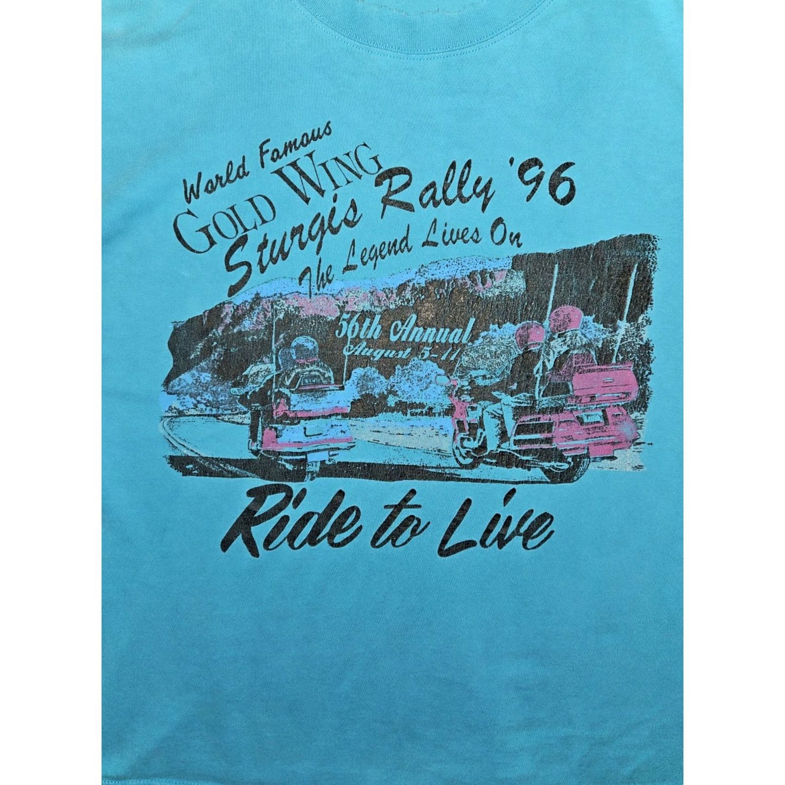 Goldwin VINTAGE Sturgis T-Shirt Large 1990s Blue Graphic Print Short Sleeve Crew Neck Men's Regular Cotton Double-Sided Size US L / EU 52-54 / 3 - 6 Thumbnail