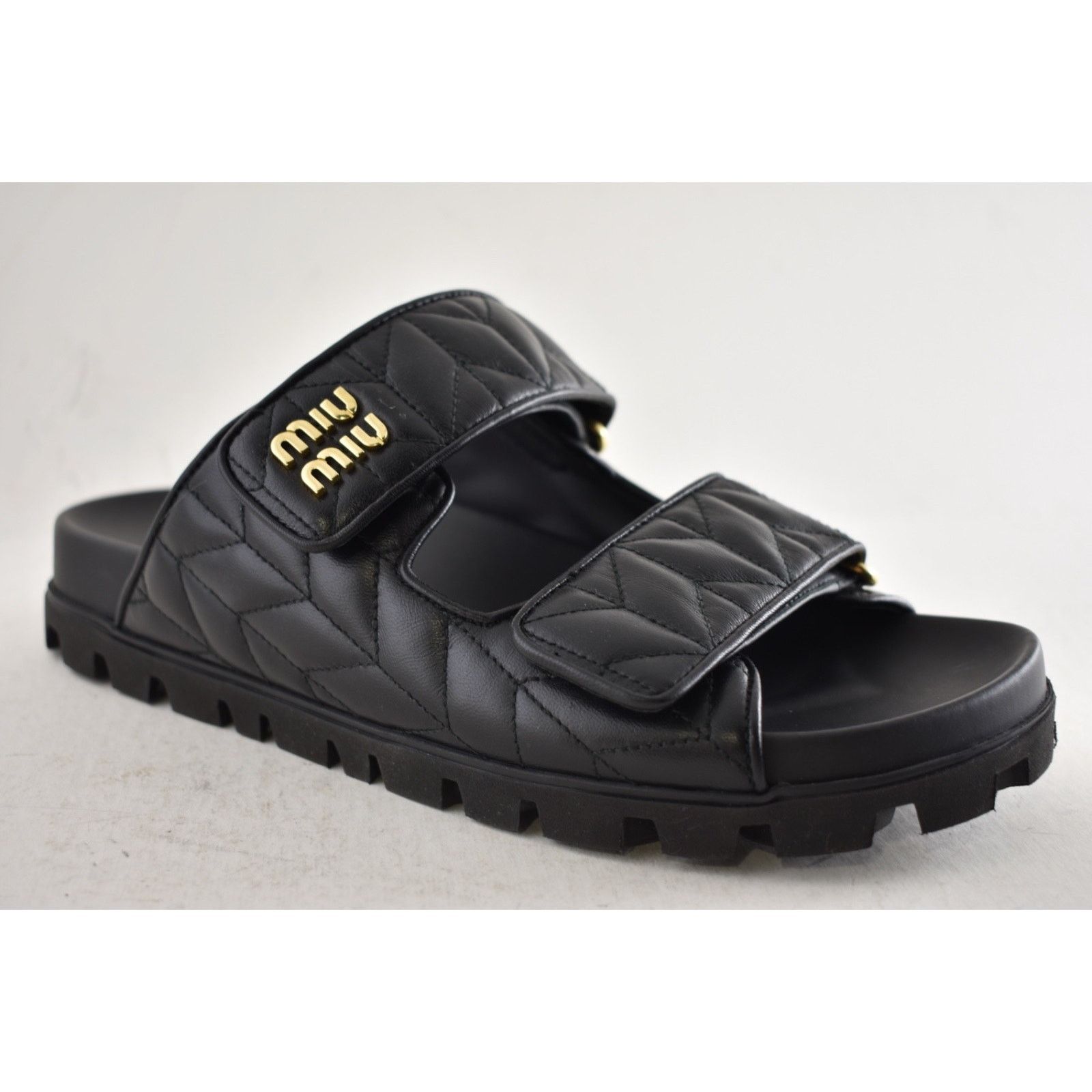 Miu Miu Miu Miu Matelasse Black Gold Logo Flat Slide Sandal 39 Size US 9 / IT 39 - 7 Thumbnail