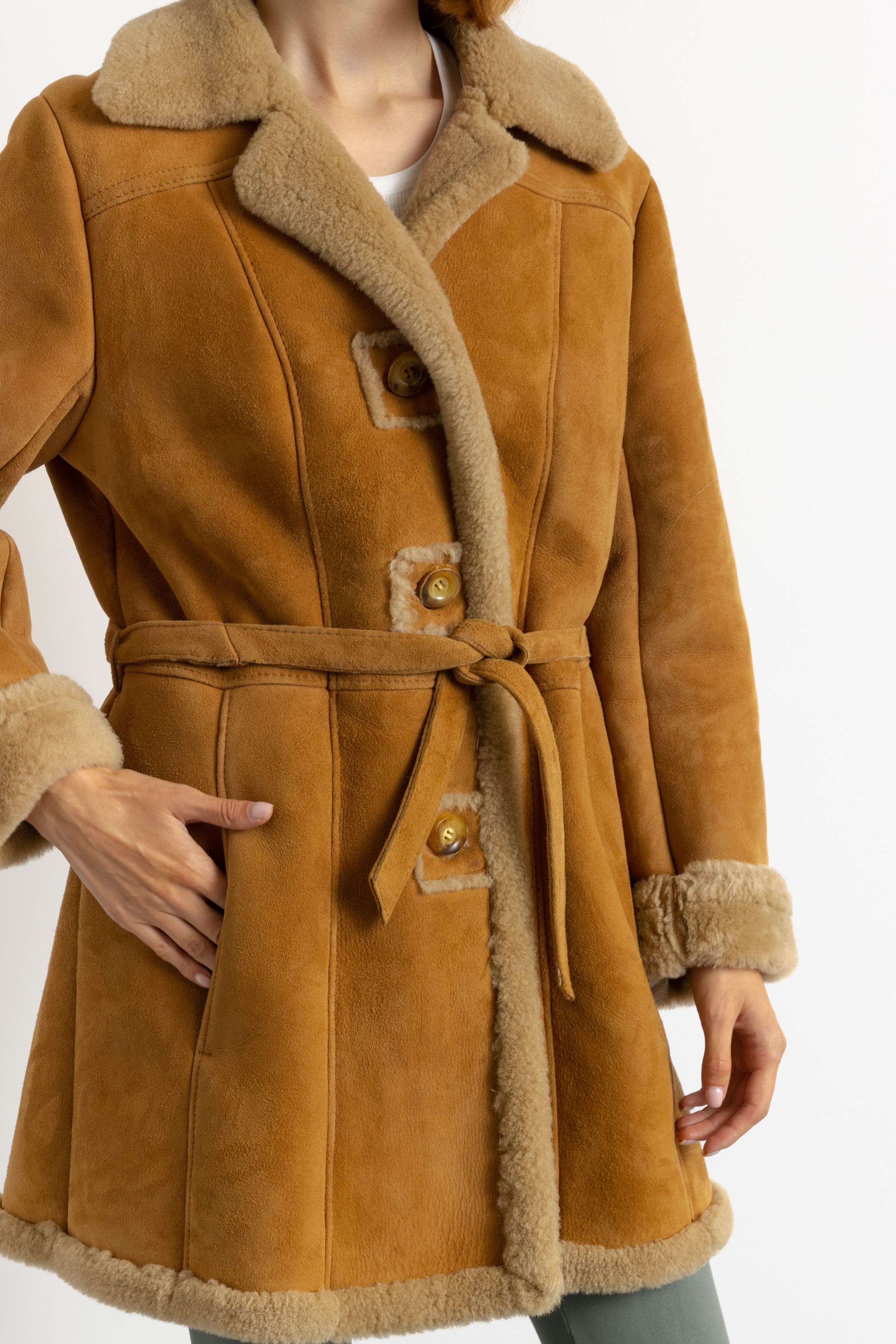 Vintage Women Winter Sheepskin Suede Coat 80s Medium size5932 Size M / US 6-8 / IT 42-44 - 7 Thumbnail