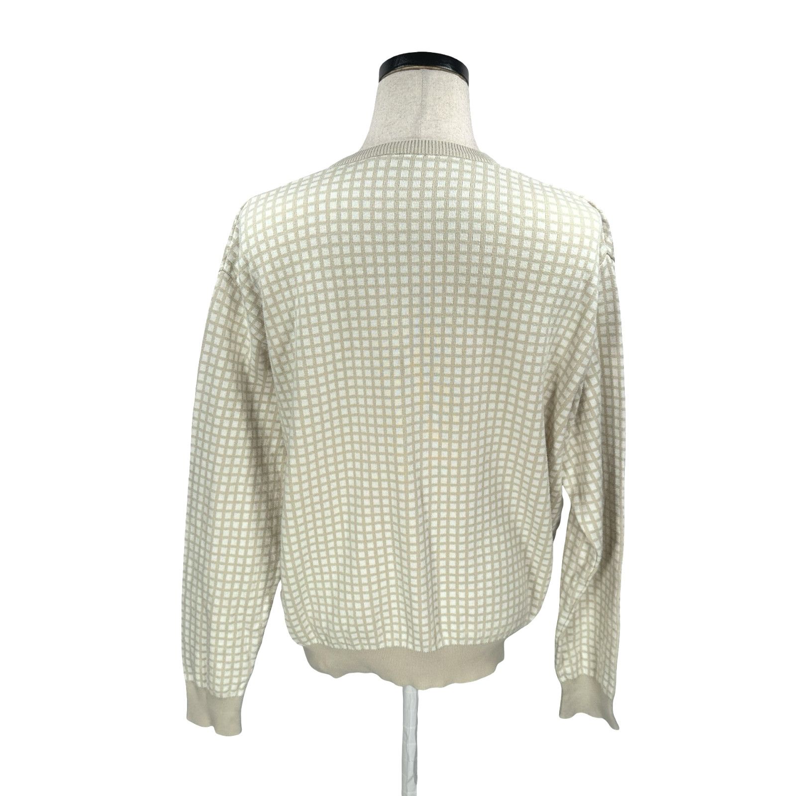 Hugo Boss Hugo Boss Golf Sweater Men’s XL Beige White Grid Knit V-Neck Size US XL / EU 56 / 4 - 5 Thumbnail