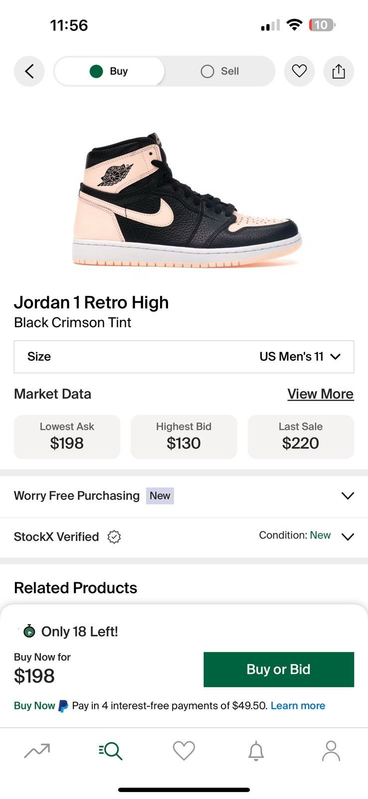 Jordan Brand × Nike Air Jordan 1 Retro High OG (Black/Crimson Tint-white) Size US 11 / EU 44 - 11 Thumbnail