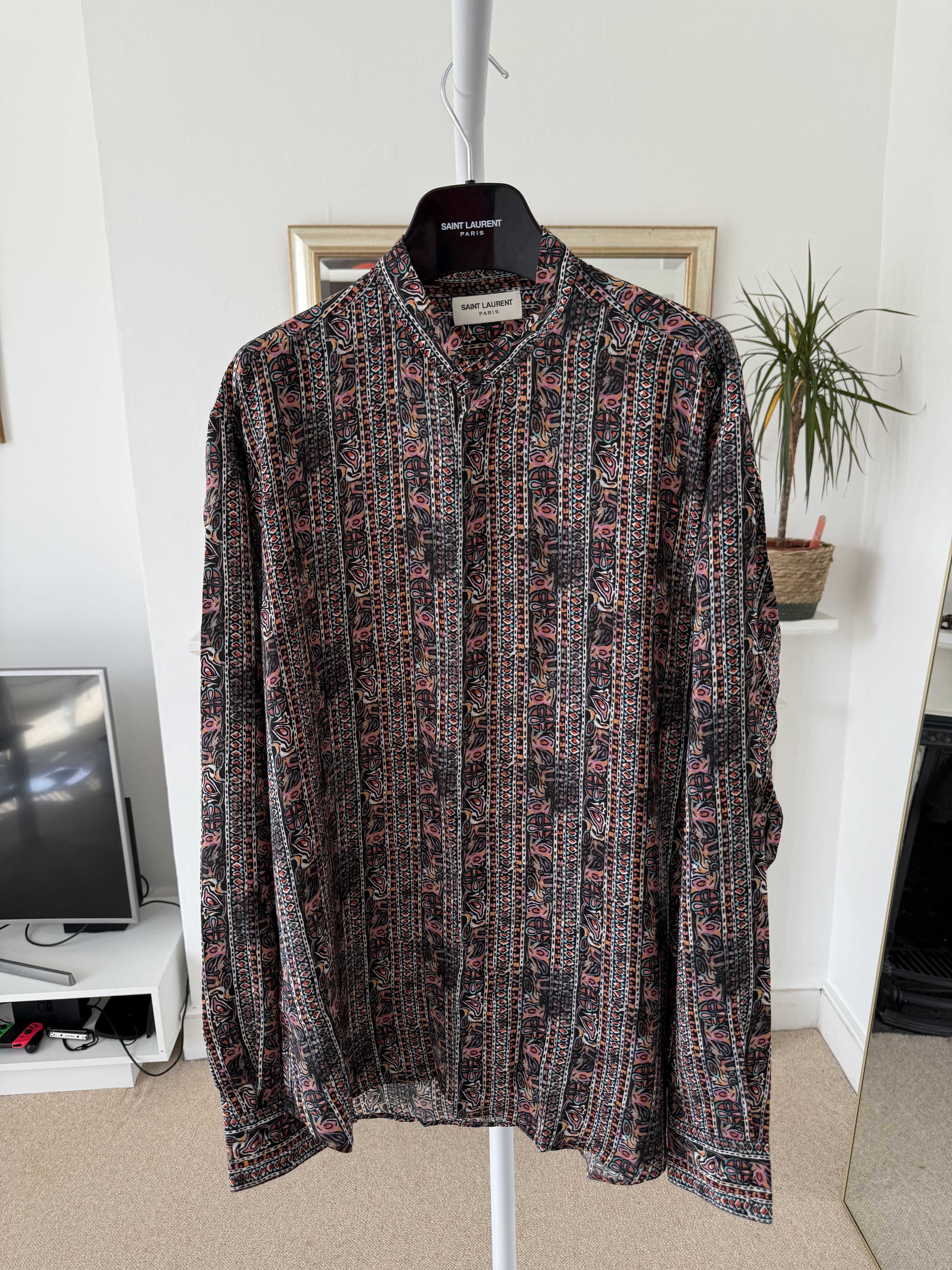 Hedi Slimane × Saint Laurent Paris Saint Laurent Silk Nehru Collar Multi Pattern Shirt Size US L / EU 52-54 / 3 - 1 Thumbnail