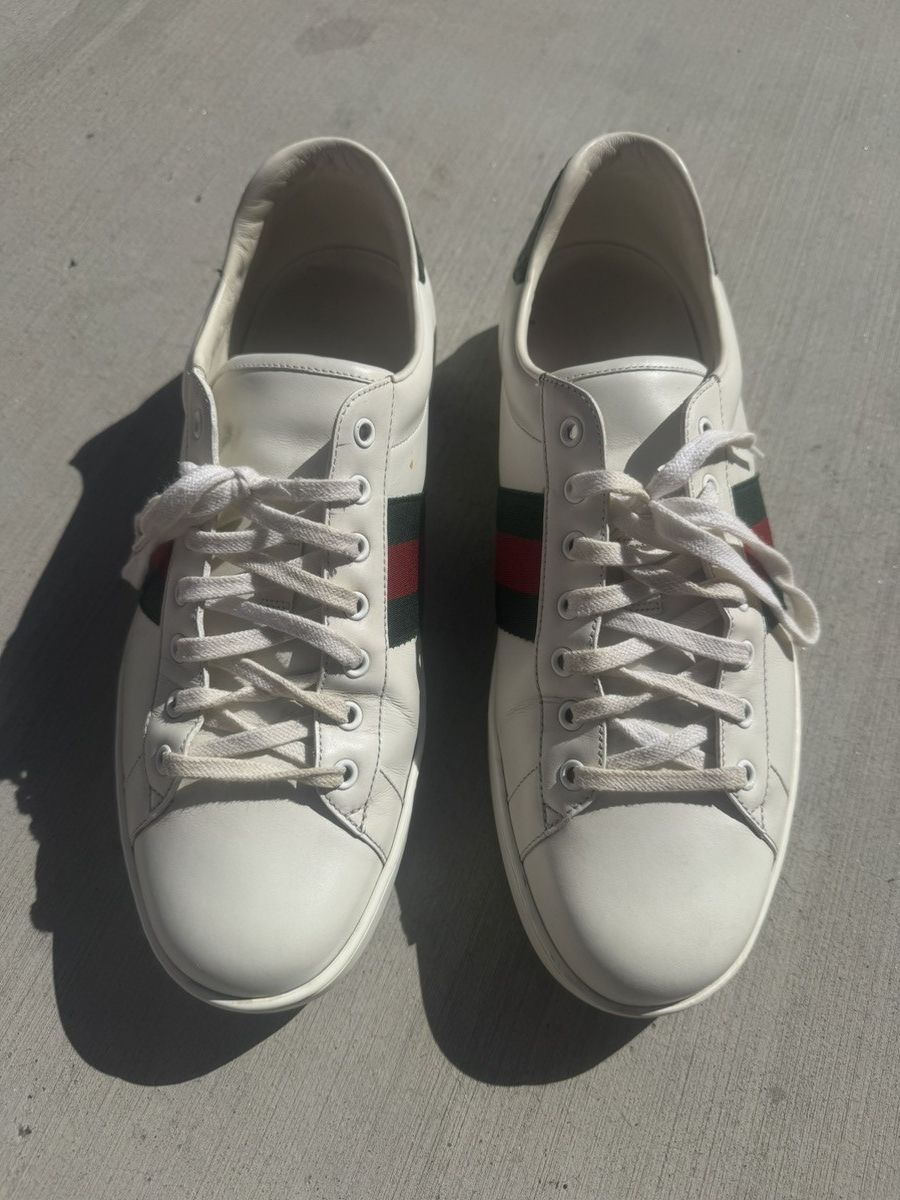 Gucci GUCCI ACE CLASSIC SNEAKERS WHITE GREEN RED WEB LEATHER 12 G Size US 13 / EU 46 - 3 Thumbnail