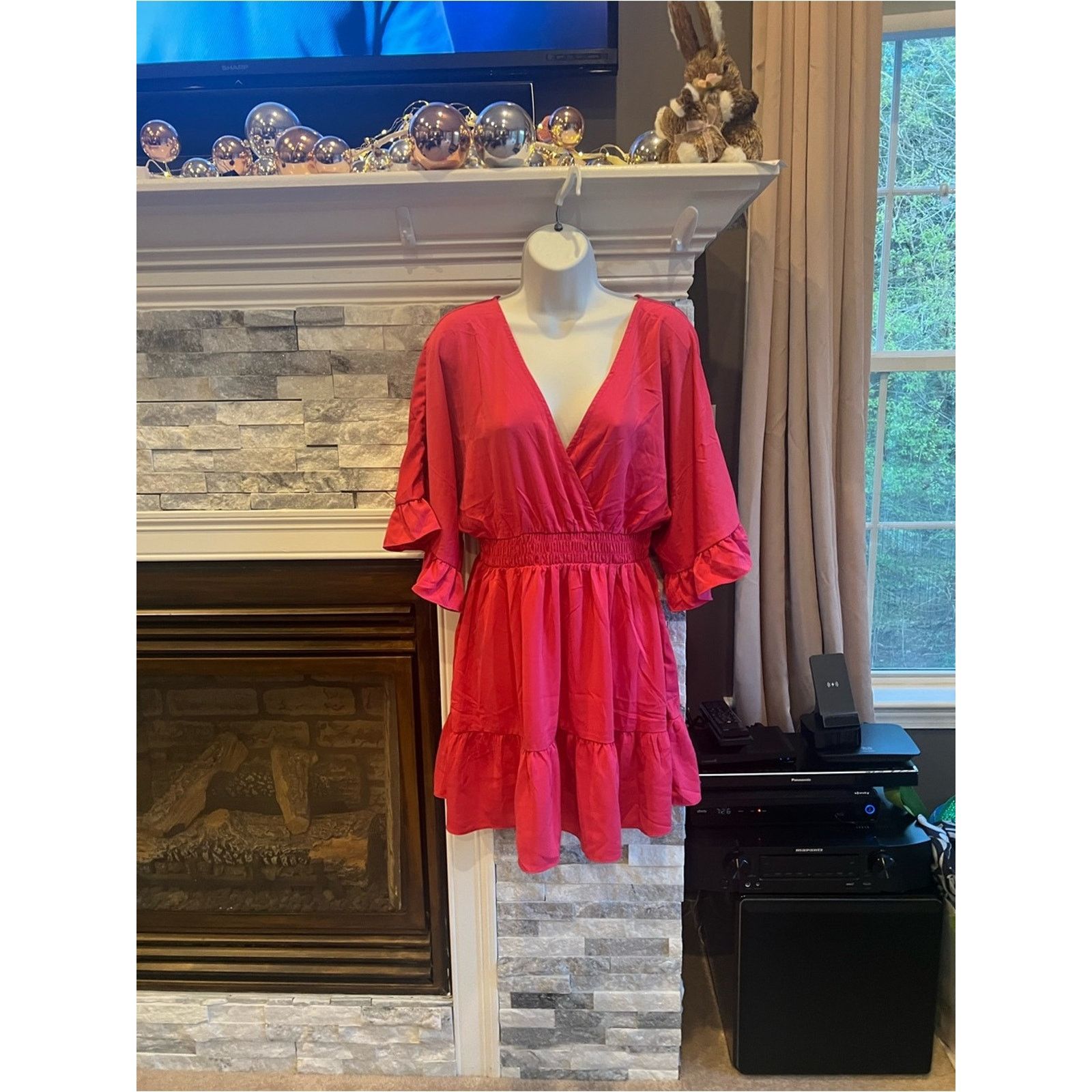 & Other Stories Women’s Hot Pink V-Neck Mini Dress – Size S – NWOT Size S / US 4 / IT 40 - 9 Thumbnail