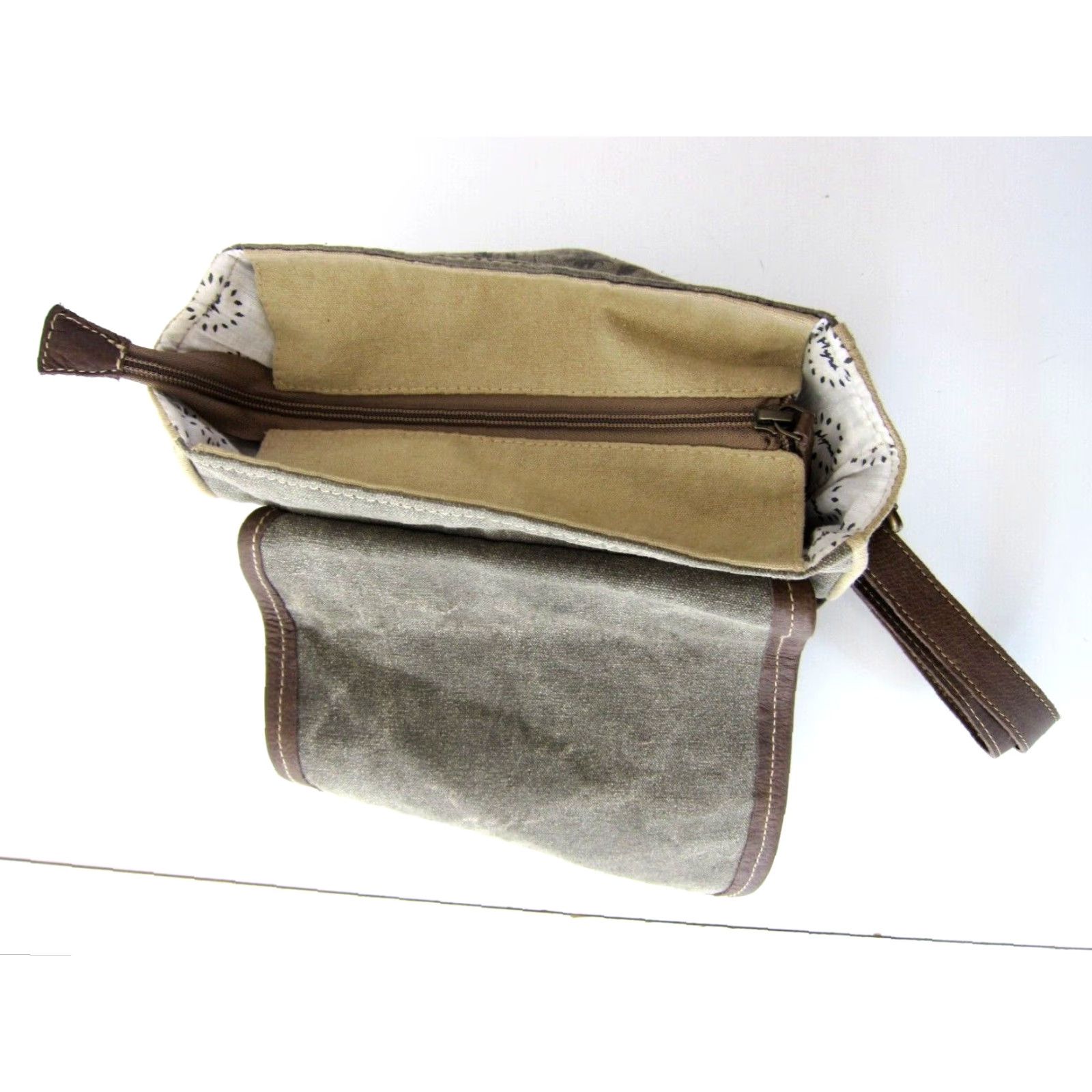 Vintage Myra Crossbody Satchel Purse Brown Beige Floral Canvas Leather 100% Cotton Leather Satchel Purse Size ONE SIZE - 5 Thumbnail