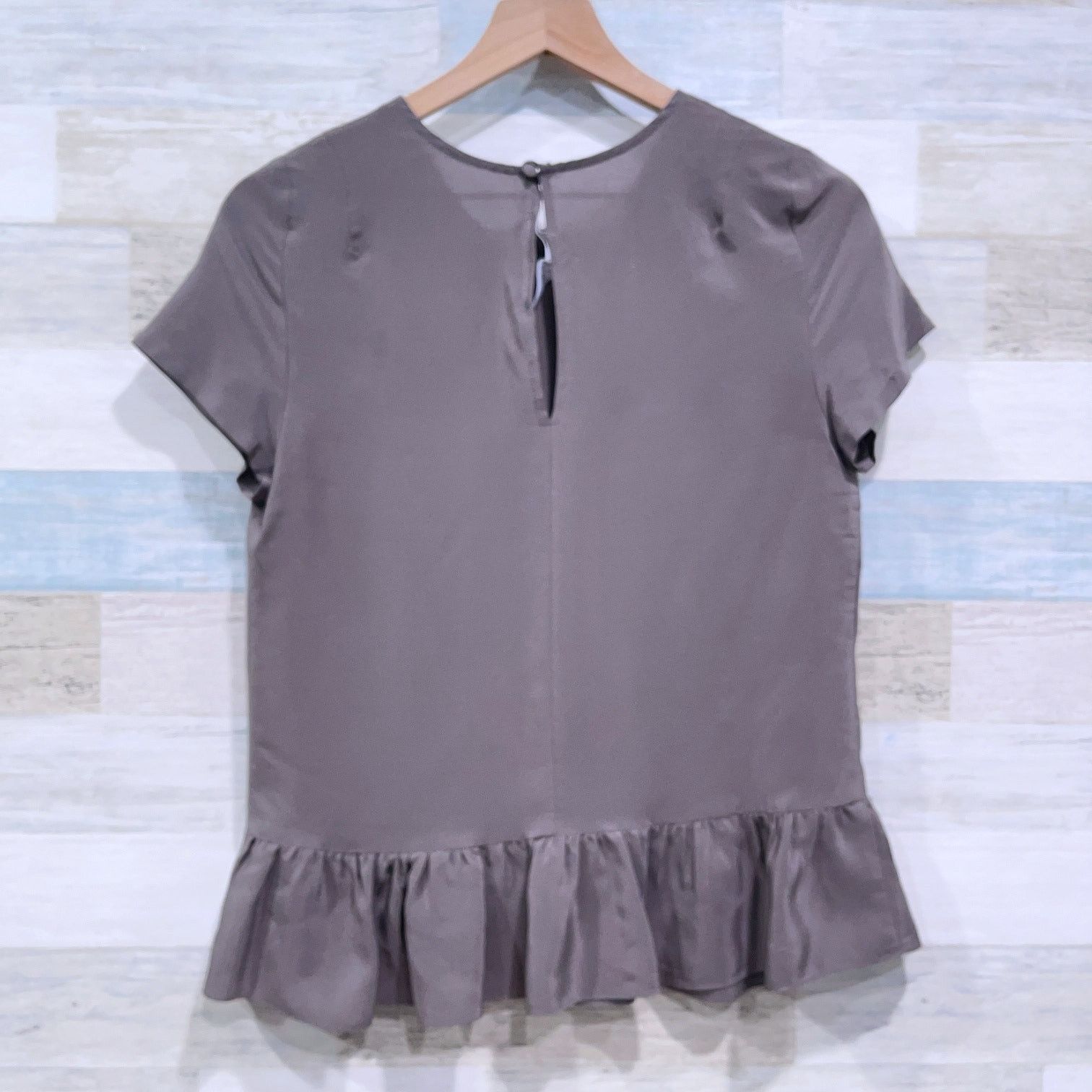 Amanda Uprichard Amanda Uprichard 100% Silk Ruffle Peplum Hem Top Taupe Small Size S / US 4 / IT 40 - 3 Thumbnail