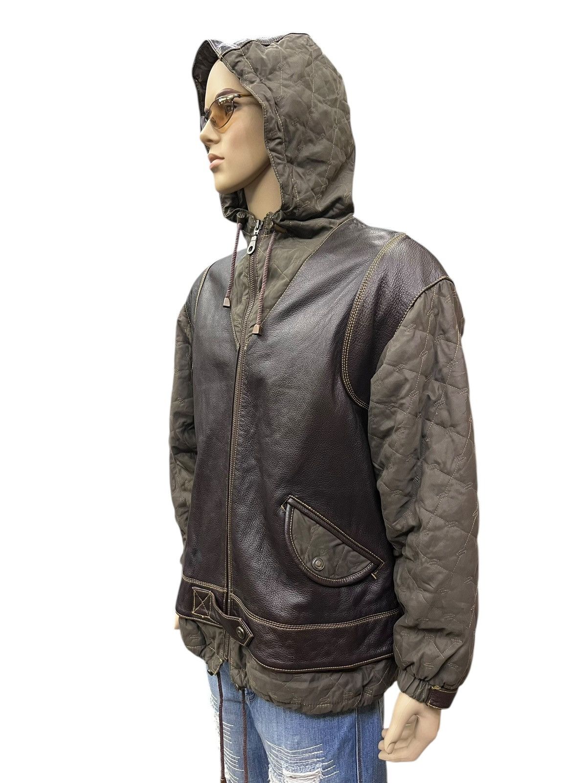 Vintage VIANUOVA Insane Rare Hybrid Leather Kangaroo Pocket Jacket Size US M / EU 48-50 / 2 - 4 Thumbnail