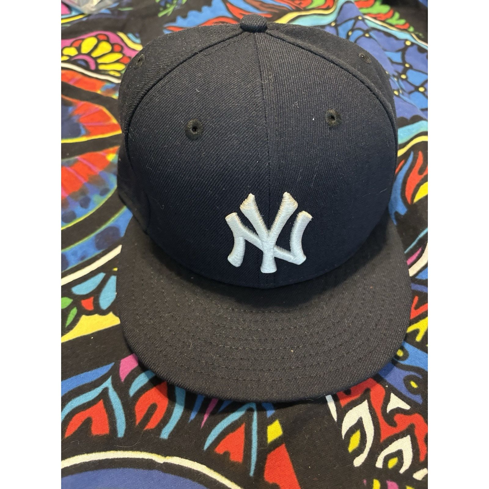 Vintage New York Yankees MLB Hat flex fit Blue 7 5/8 Size ONE SIZE - 1 Thumbnail