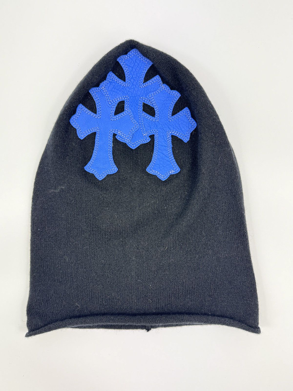 Chrome Hearts BLUE TRIPLE CROSS LEATHER PATCH BEANIE Size ONE SIZE - 2 Thumbnail