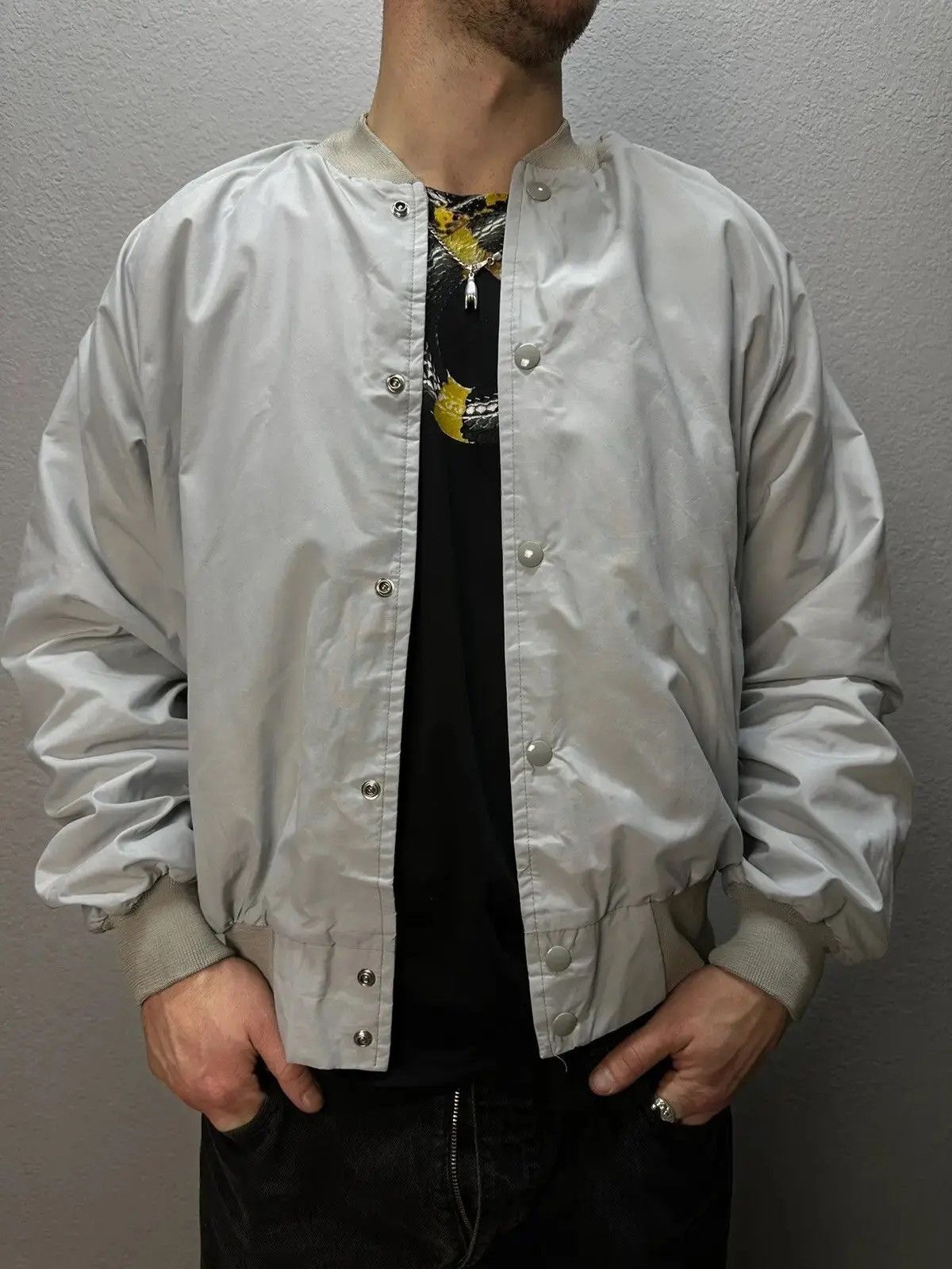 Vintage Chalk Line nylon bomber Y2K Blue Satin Bomber Jacket