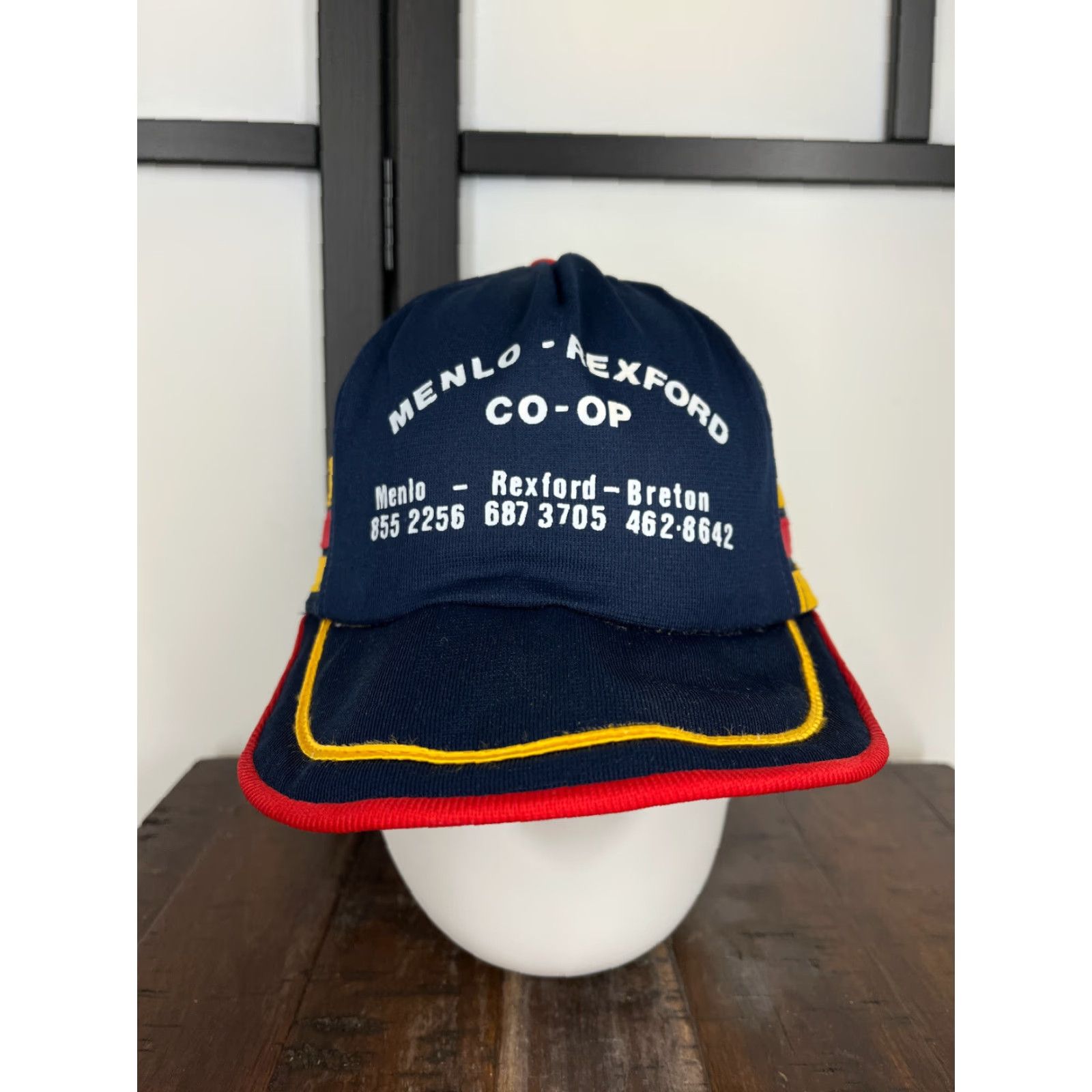 Vintage VTG Menlo Rexford Coop Hat Cap Snap Back Adult One Size Blue Red Trucker Stripe Hat Size ONE SIZE - 2 Thumbnail
