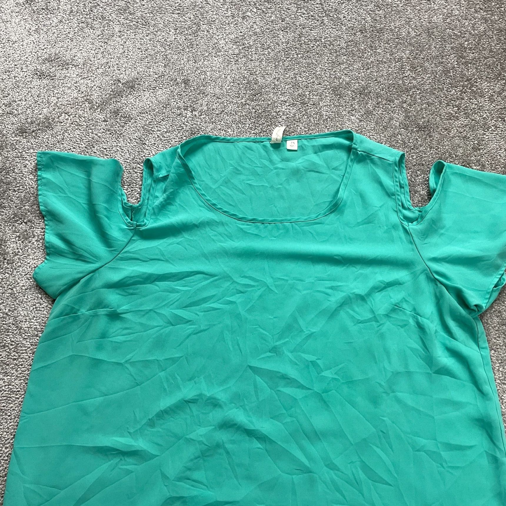 Vintage Tacera Blouse Womens 2XL Green Cold Shoulder Round Neck Short Sleeve Casual Top Size XXL / US 16-18 / IT 52-54 - 5 Thumbnail