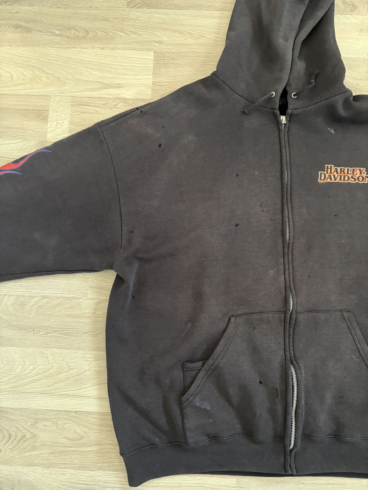 Harley Davidson Harley Davidson Flame Distressed Zip Hoodie Size US XL / EU 56 / 4 - 13 Thumbnail