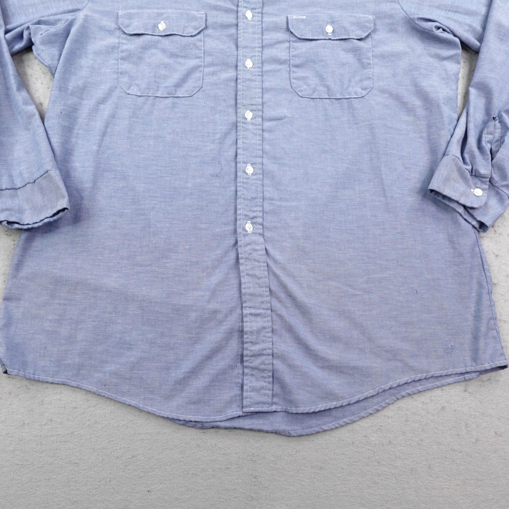 Sears VINTAGE Fieldmaster Sears Shirt Mens 2XL Tall Blue Chambray 70s Button Up Work Size US XXL / EU 58 / 5 - 3 Thumbnail