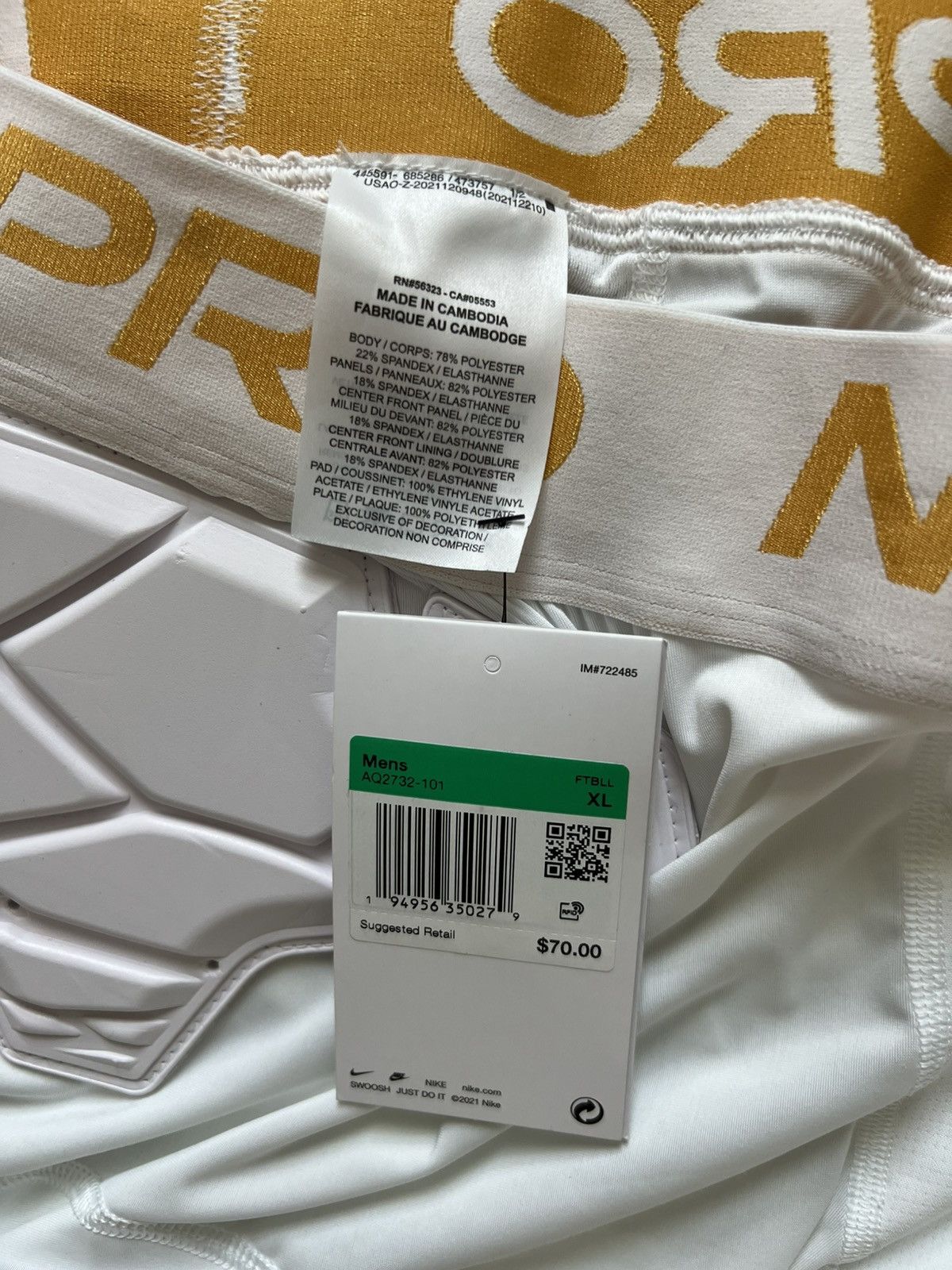 Nike Nike Pro Hyperstrong Padded White Gold Football Short Girdle Size US 34 / EU 50 - 3 Thumbnail