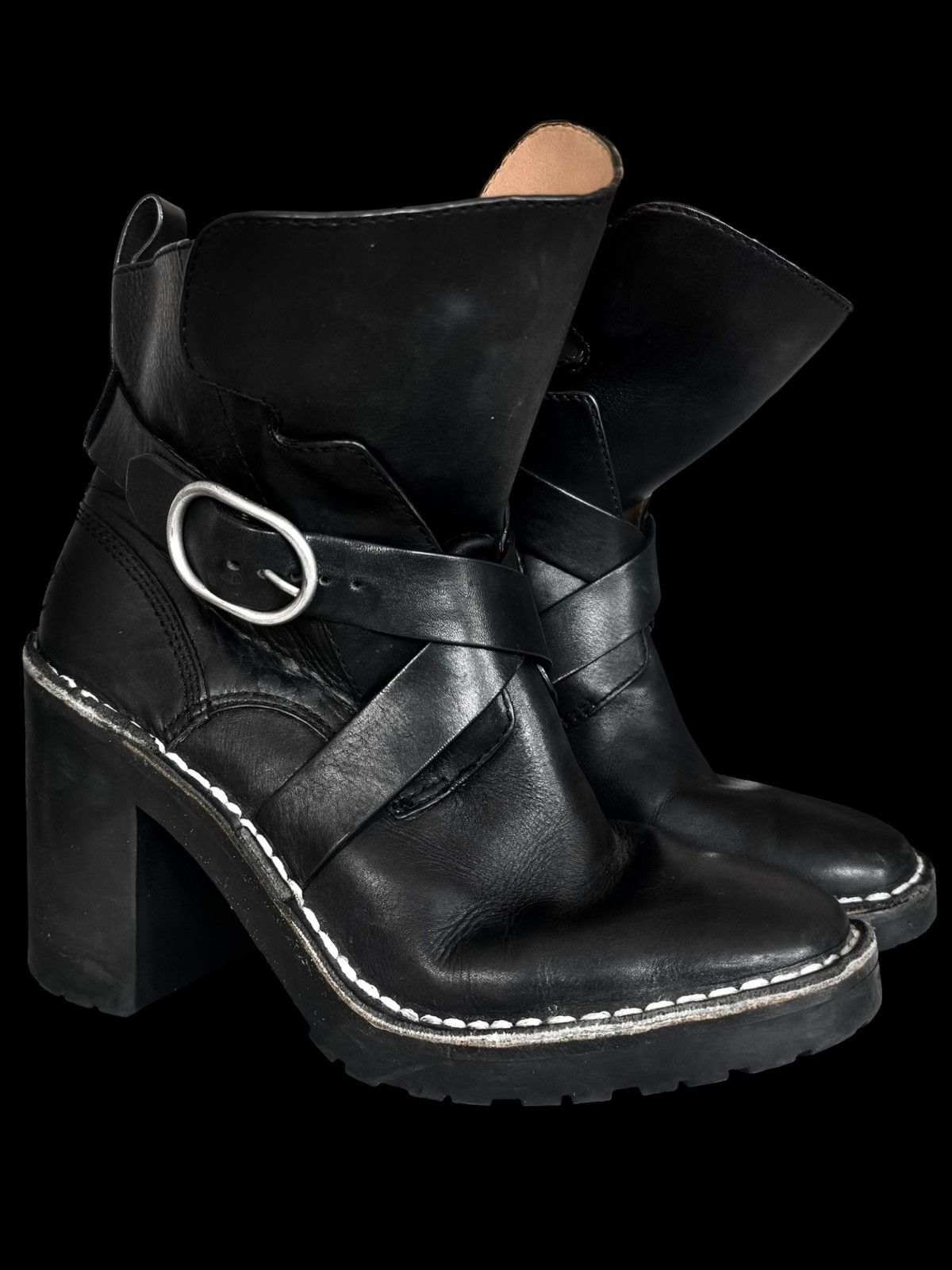 Allsaints AllSaints Chunky Heel Harness Boots Black Leather Size US 9 / IT 39 - 1 Thumbnail