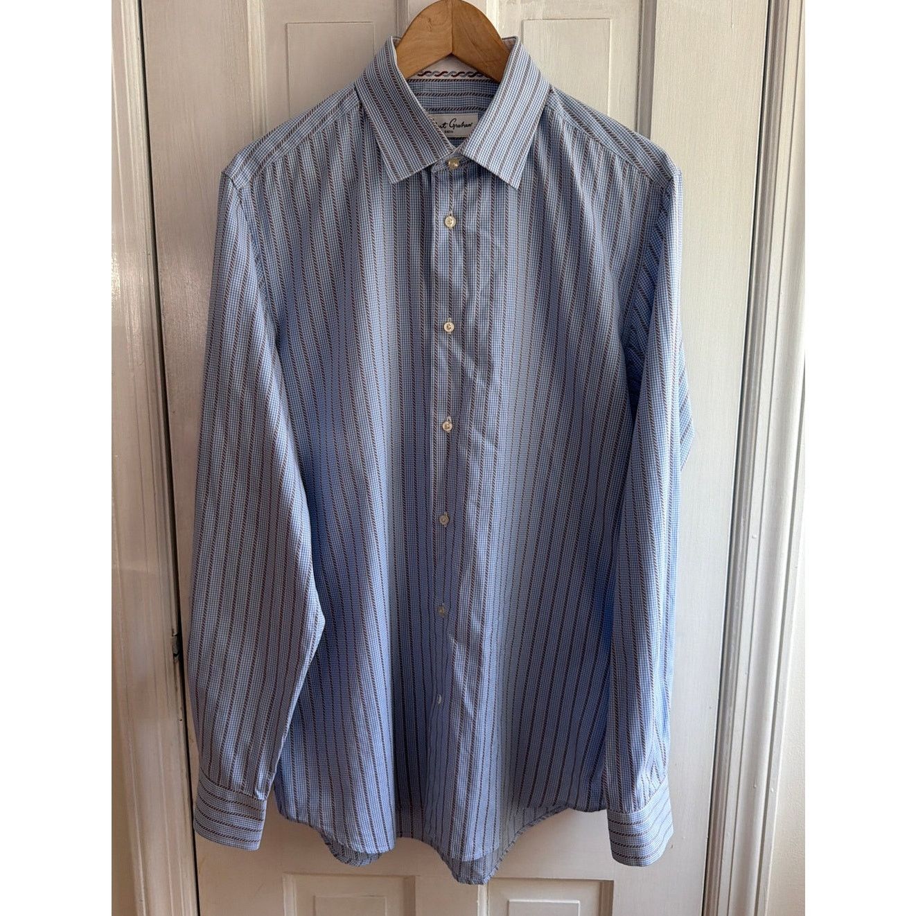 Robert Graham Robert Graham Shirt 42/16.5 L BlueWhite Brown StripsFlipCuff Size US L / EU 52-54 / 3 - 1 Thumbnail
