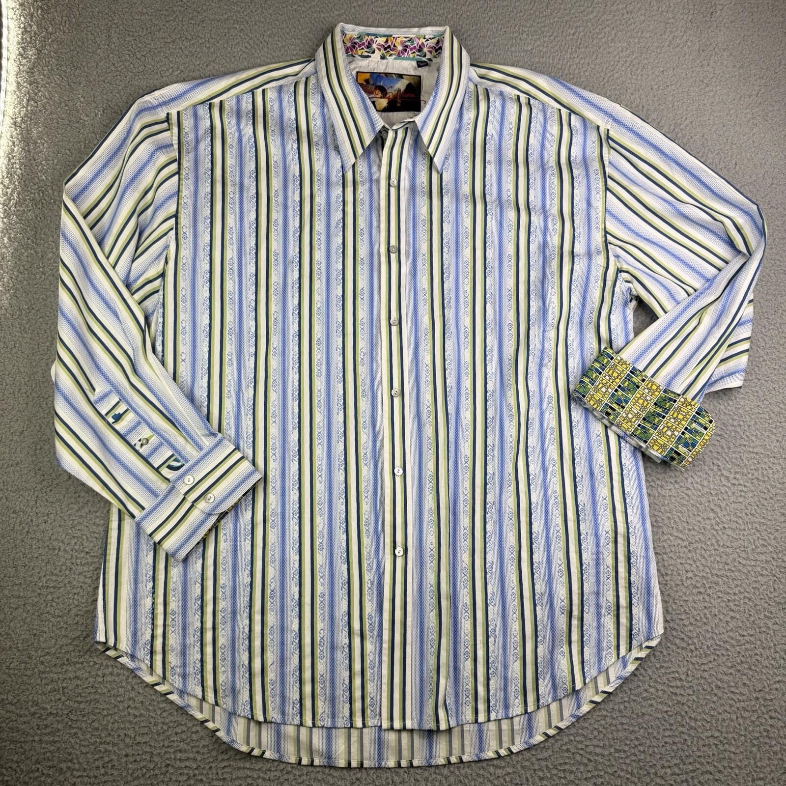 Robert Graham Robert Graham Striped 4XL Blue White Green Button Up Shirt Size US XXL / EU 58 / 5 - 1 Thumbnail