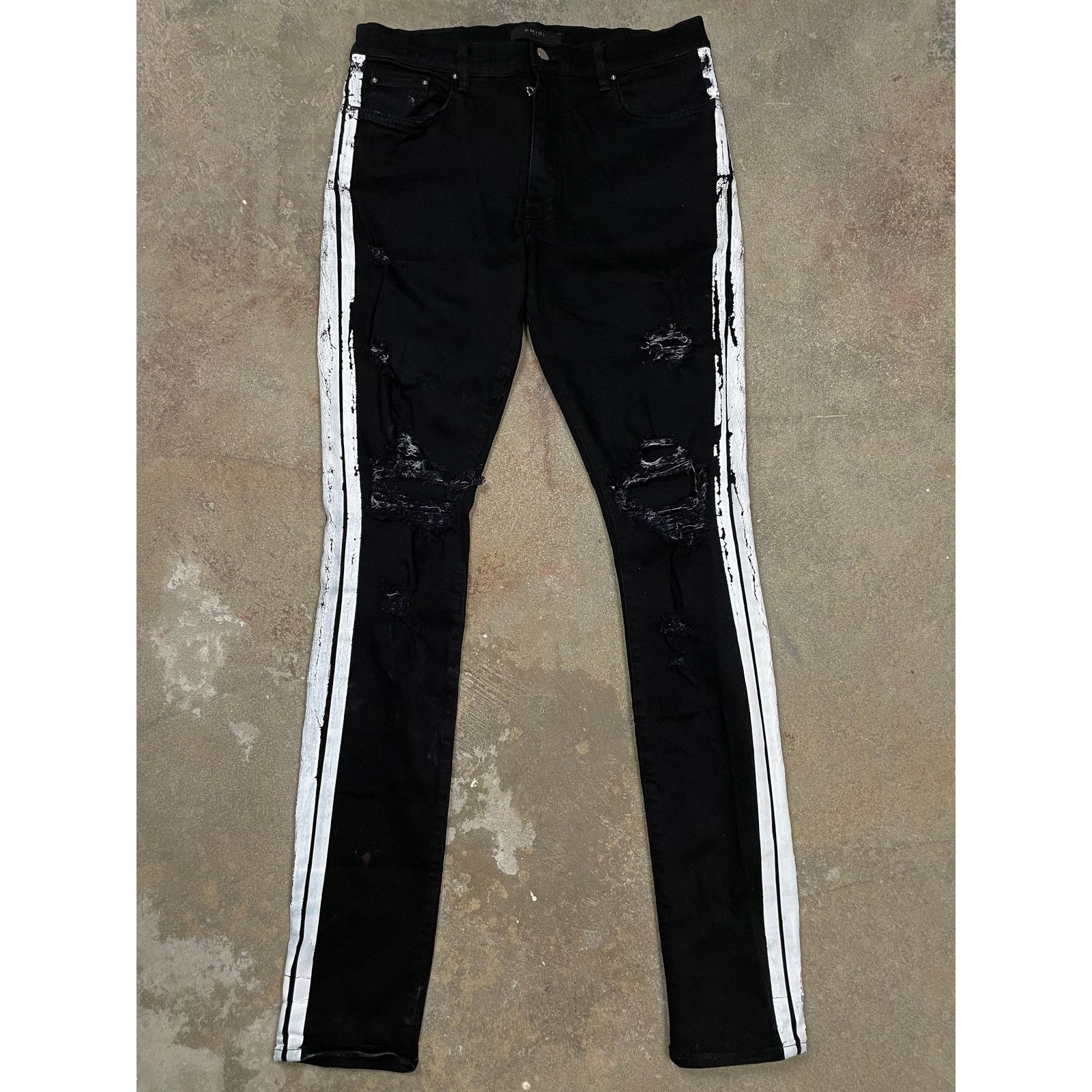Amiri Amiri Jeans Black White Stripe 34 Used Size US 34 / EU 50 - 1 Thumbnail
