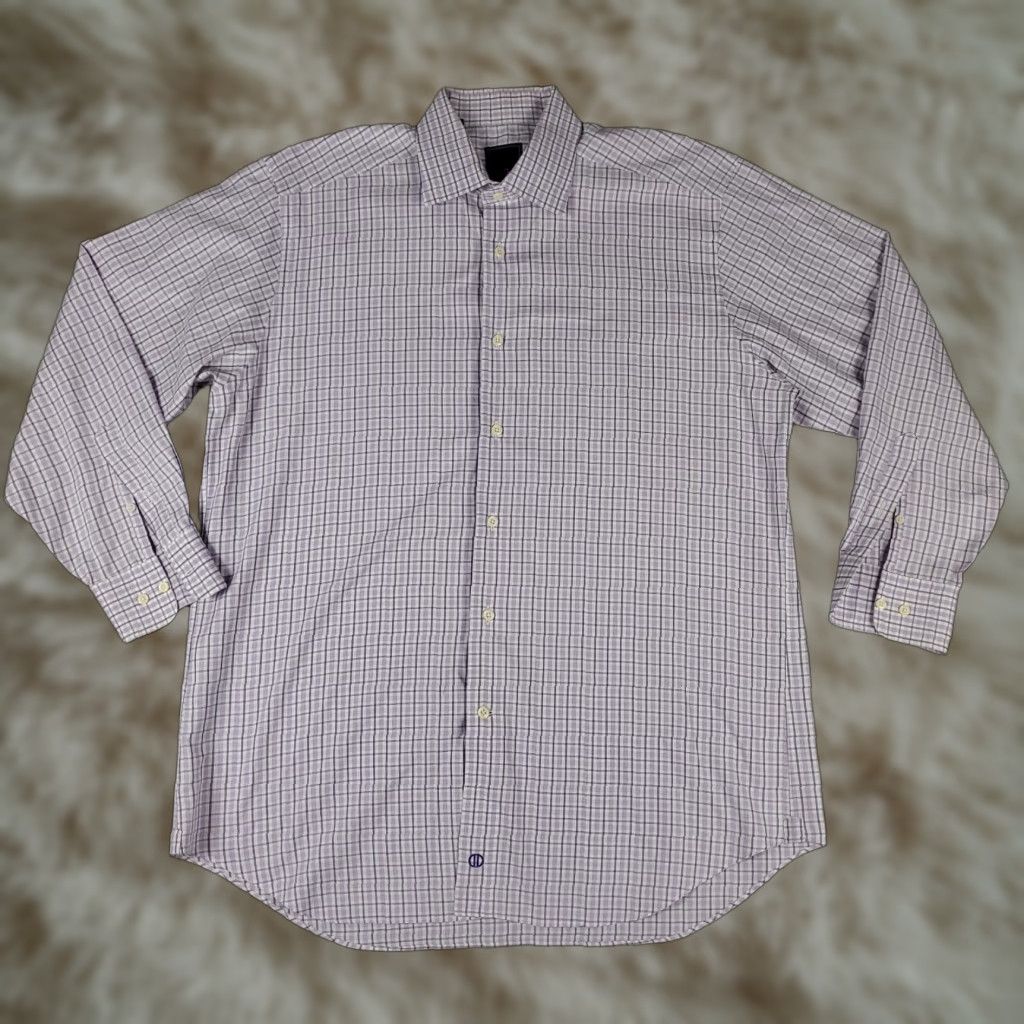 David Donahue David Donahue Shirt Mens 16.5 Purple Plaid Dress Button Up Long Sleeve Shirt Size 46R - 1 Thumbnail