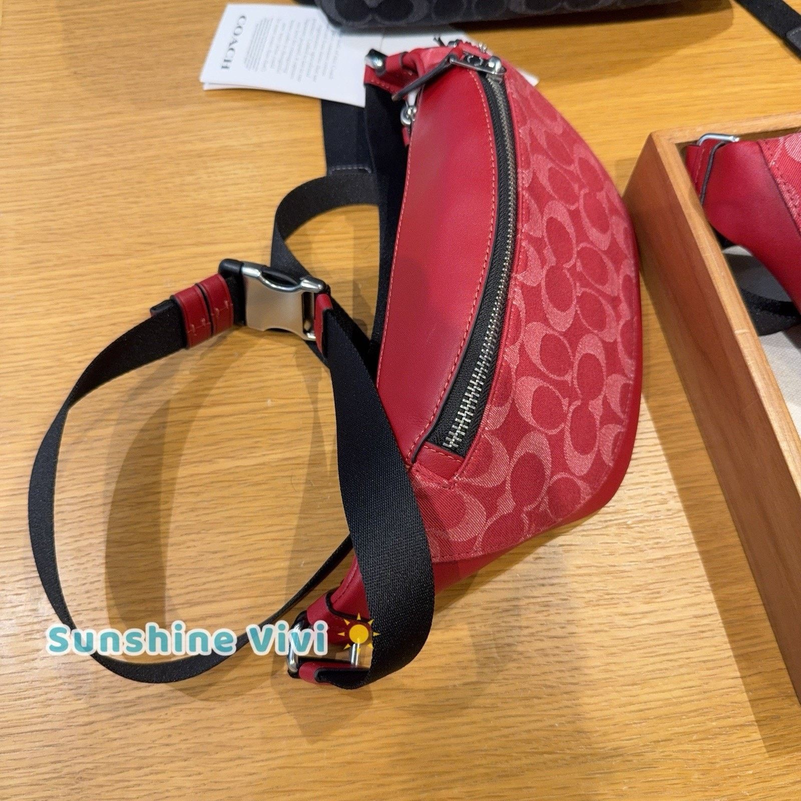 Coach NWT Coach Warren Mini Denim Belt Bag CAJ43 Ruby Red Size ONE SIZE - 3 Thumbnail