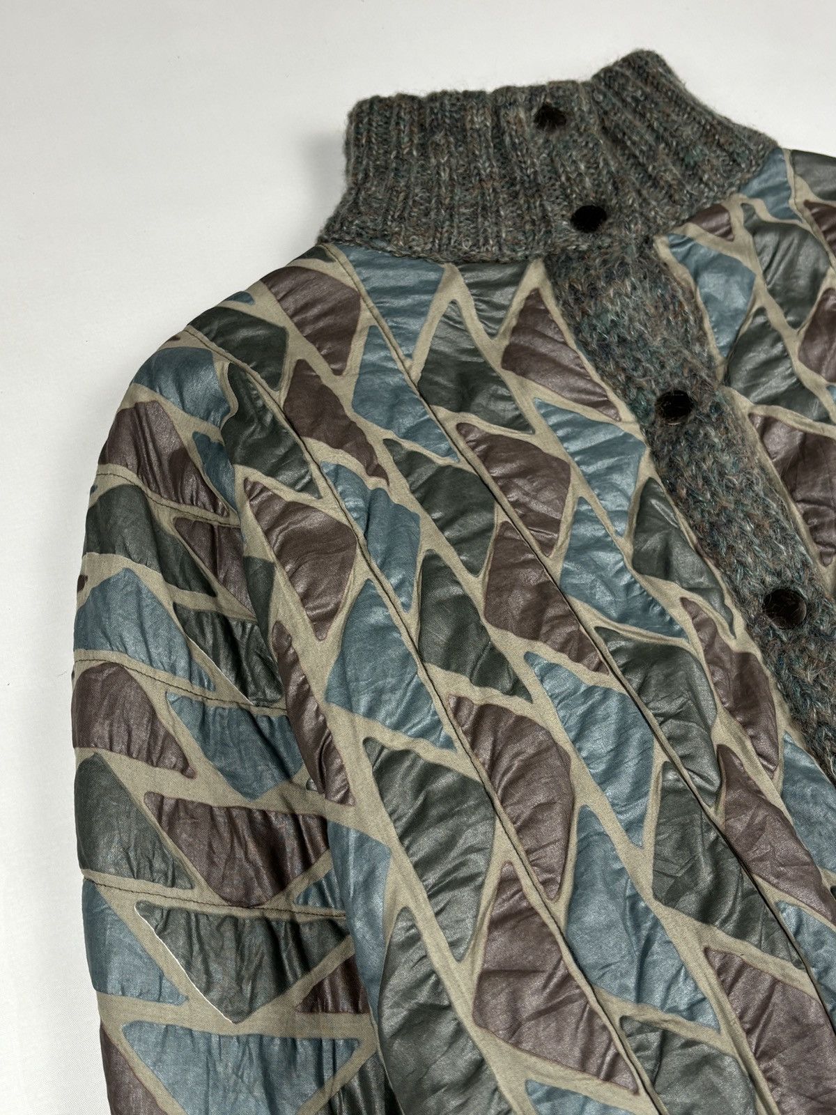 Issey Miyake 1980s Archived Quilted Pattern Wool Knit Jacket Size US L / EU 52-54 / 3 - 6 Thumbnail