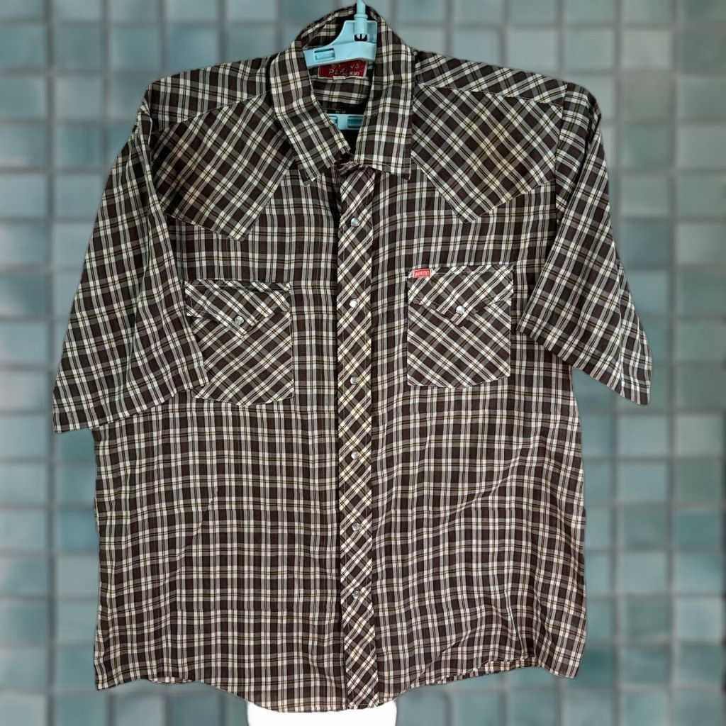 Vintage VINTAGE Ely Plains Shirt Mens 16.5 33 Brown Plaid Pearl-Snap Short Sleeve Casual Western Cowboy 50 in Chest Mens Size US L / EU 52-54 / 3 - 1 Thumbnail