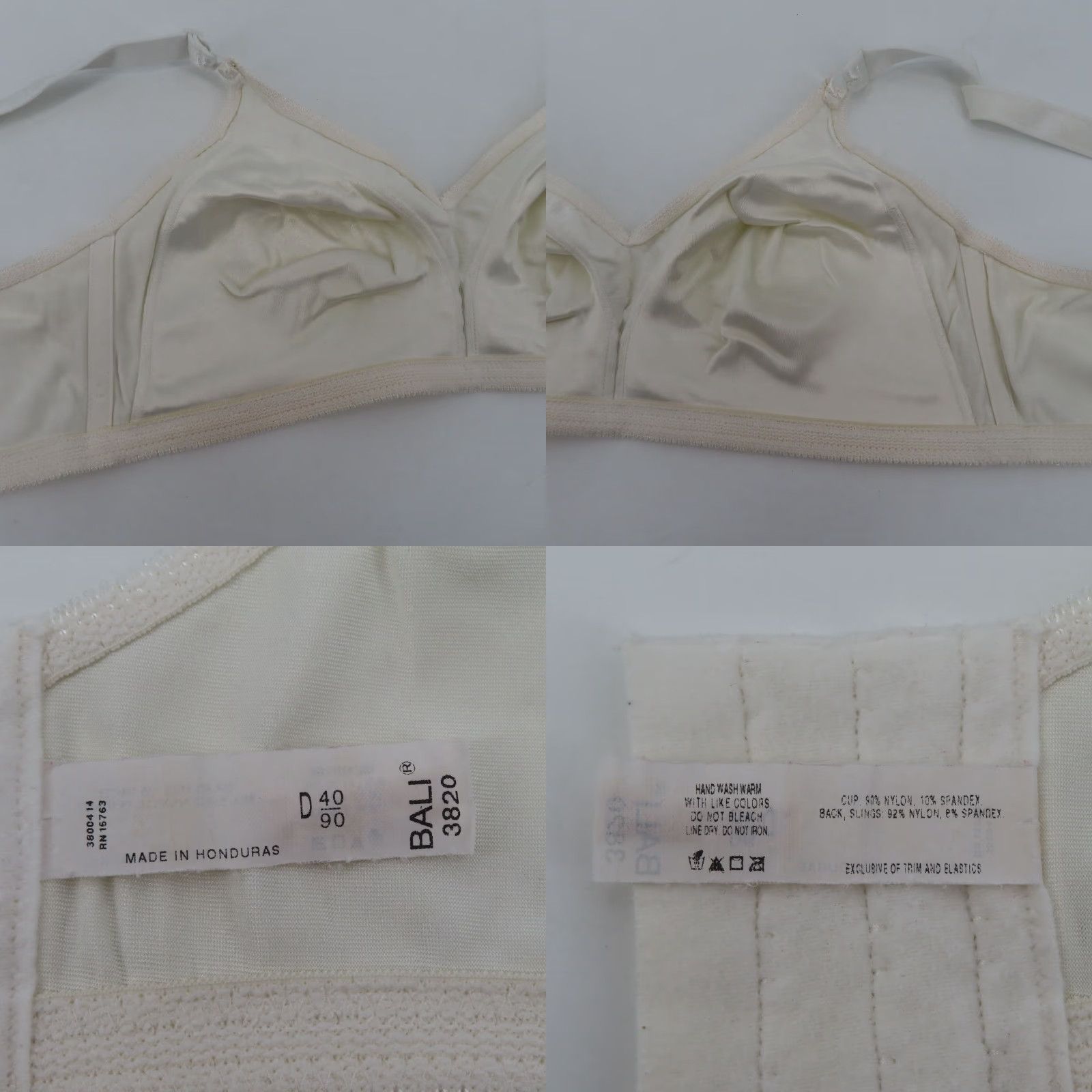 Vintage Bali 40D Double Support Wire Free Wireless Bra 3820 Solid White Bow Wide Straps Size ONE SIZE - 8 Thumbnail