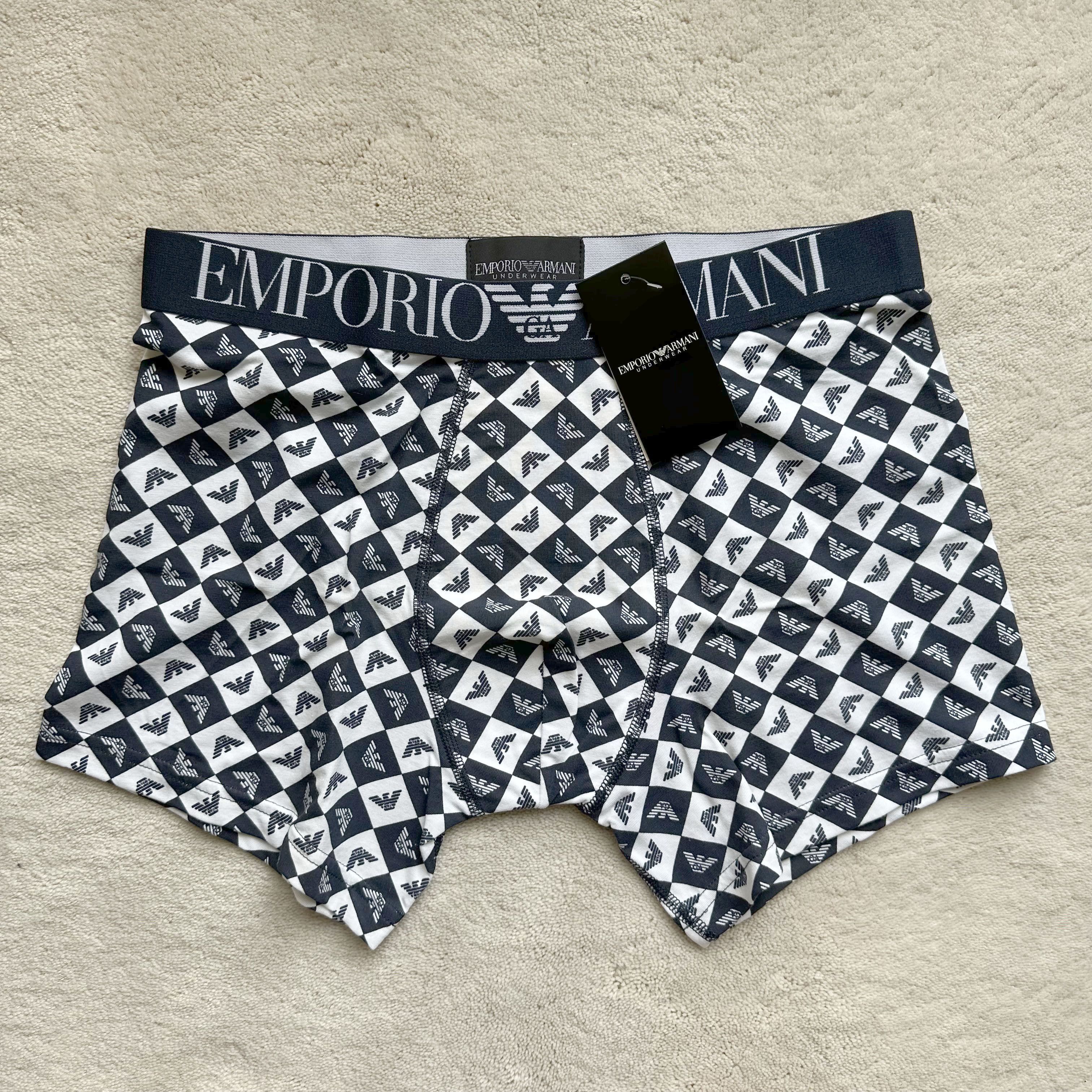 Emporio Armani GA EMPORIO ARMANI All-Over Logo STRETCH COTTON TRUNKS Sz M Size 32 - 4 Thumbnail