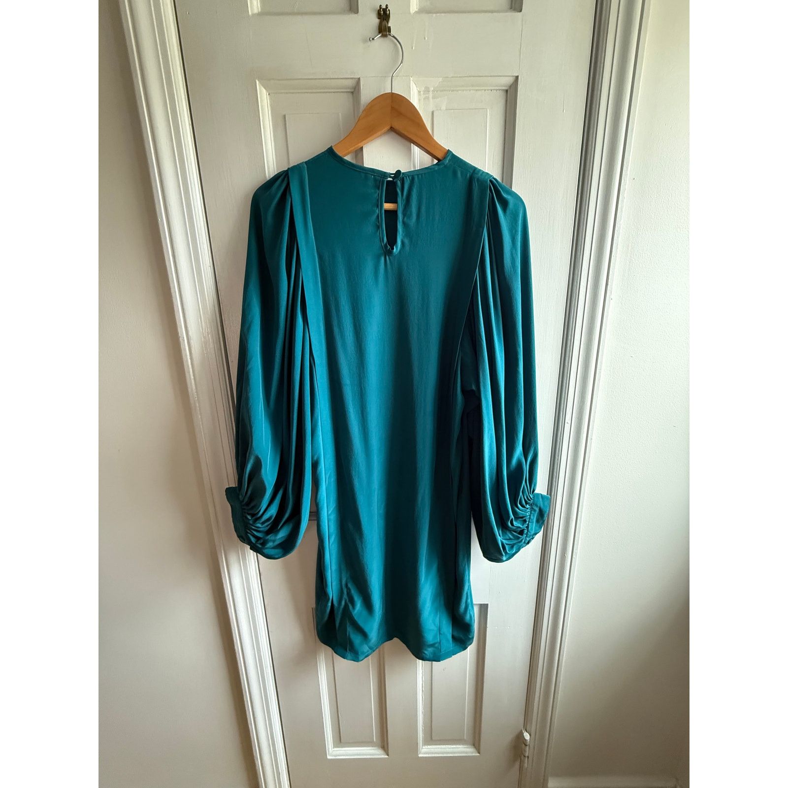 Other Linus Emerald Green 100% Silk Mini Dress - Balloon Sleeve Size S / US 4 / IT 40 - 6 Thumbnail