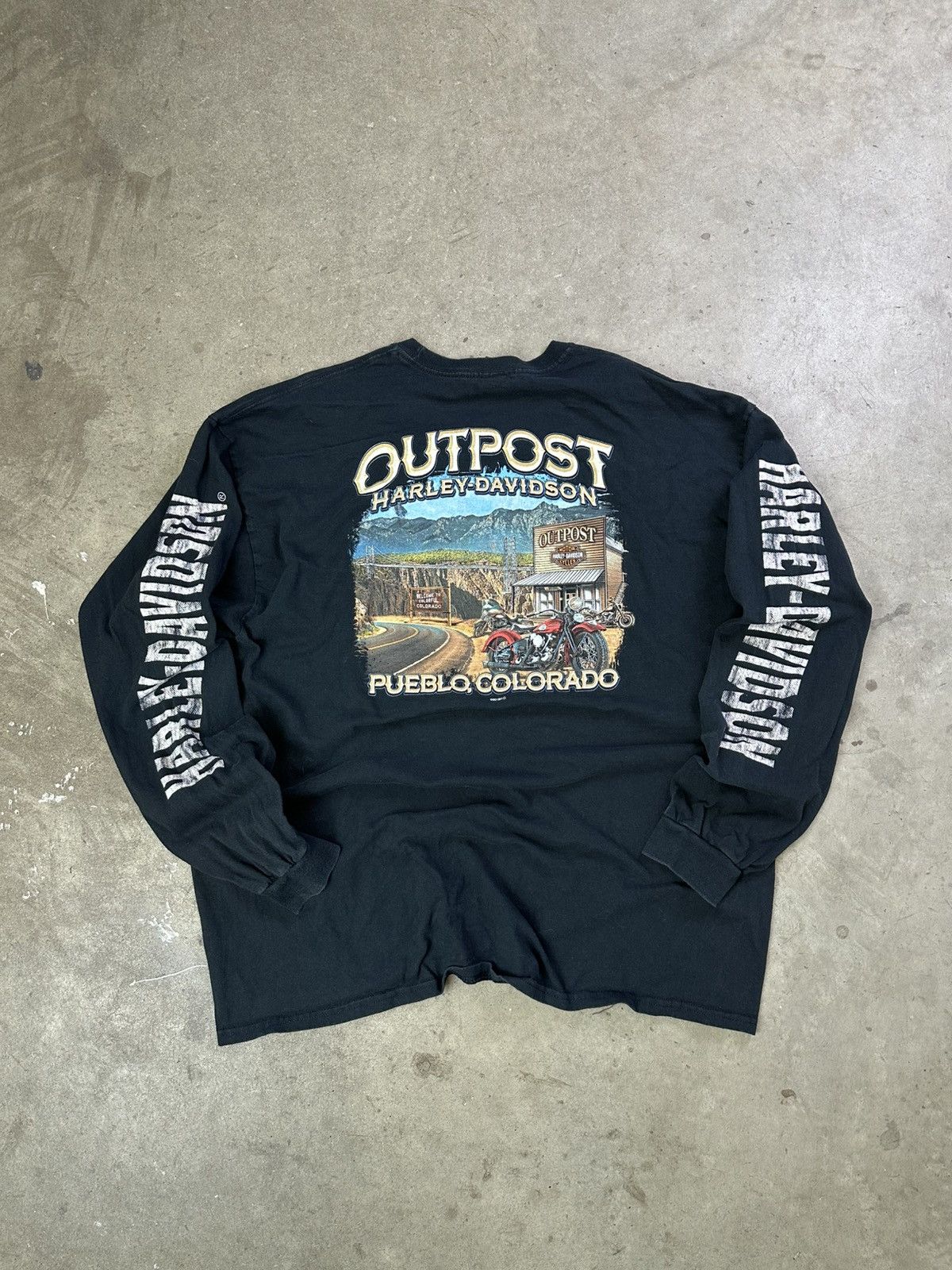Harley Davidson × Vintage Vintage Harley Davidson Outpost Longsleeve XXL Black Size US XXL / EU 58 / 5 - 1 Thumbnail